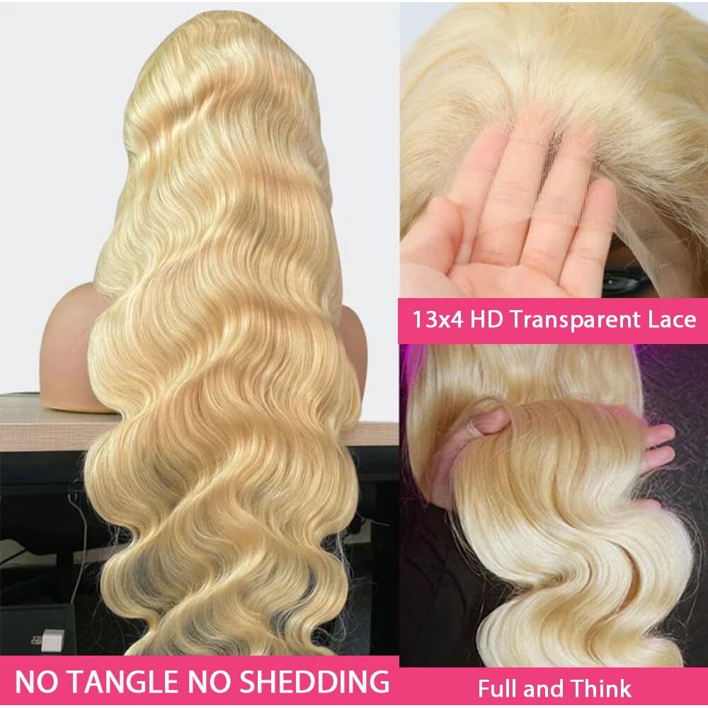 Lemoda 613 Lace Front Wig Human Hair 200 Density 13X4 Full Lace Frontal Wig Body Wave Hd Transparent Lace Wig Pre Plucked 15A Brazilian Virgin Blonde Human Hair Wigs For Women 28 Inch