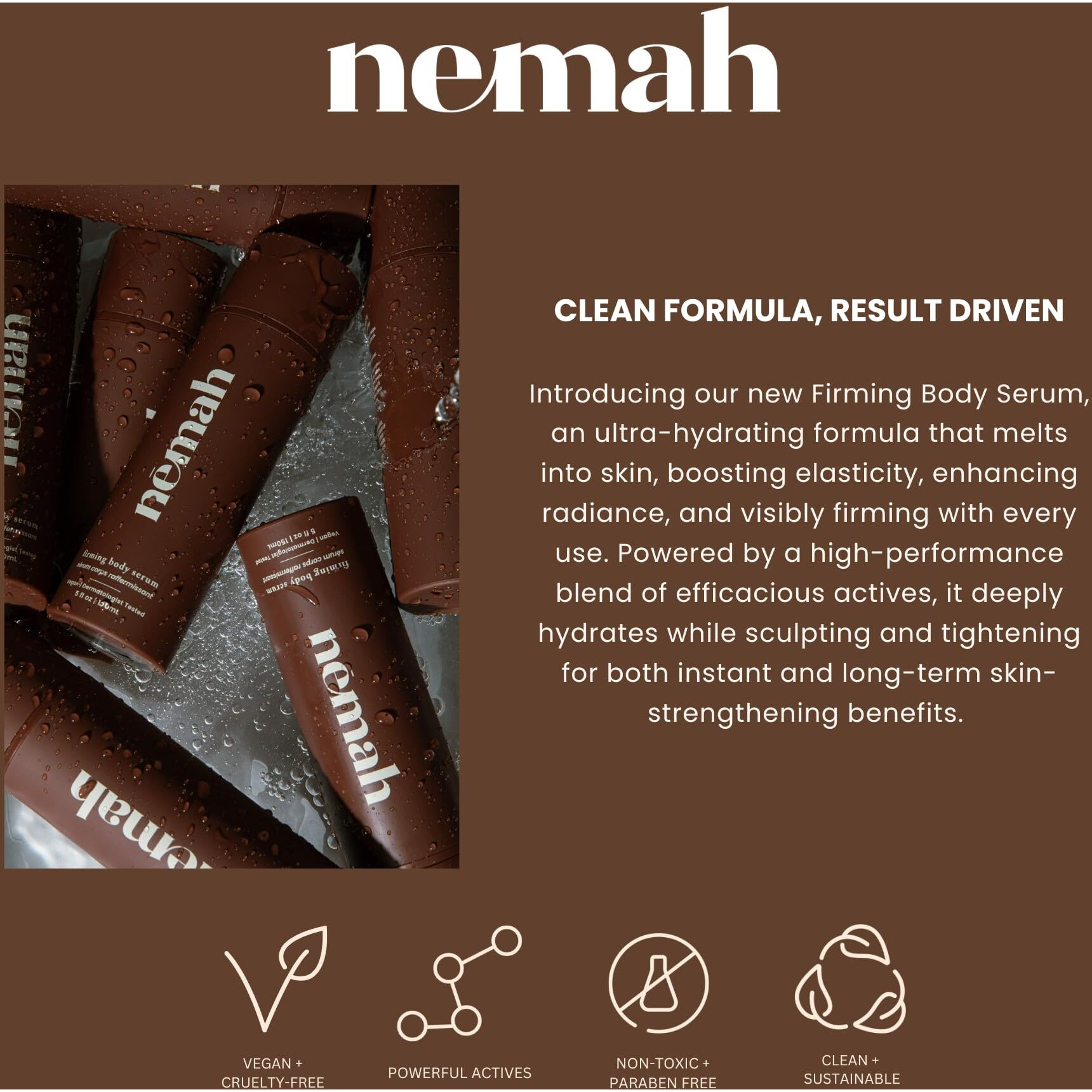 Nemah - Firming Body Serum - Hydrates, Sculpts, And Tightens With Oat Extract, Ashwagandha, And Coconut Extract - Lightweight & Fast-Absorbing, Vegan & Cruelty Free - 5 Oz.