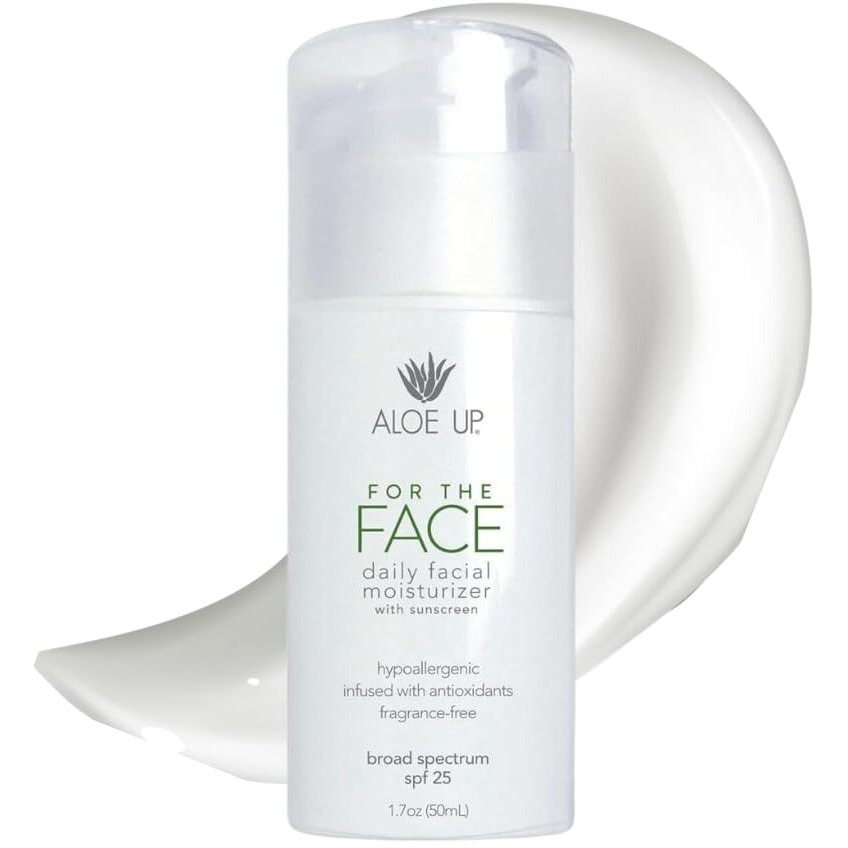 Aloe Up For The Face Daily Moisturizer With Spf 25 Sunscreen - Alcohol-Free Broad Spectrum Facial Lotion With Aloe Vera Gel - Dries Fast - Reef Friendly - For All Skin Types - Fragrance-Free - 1.7 Oz