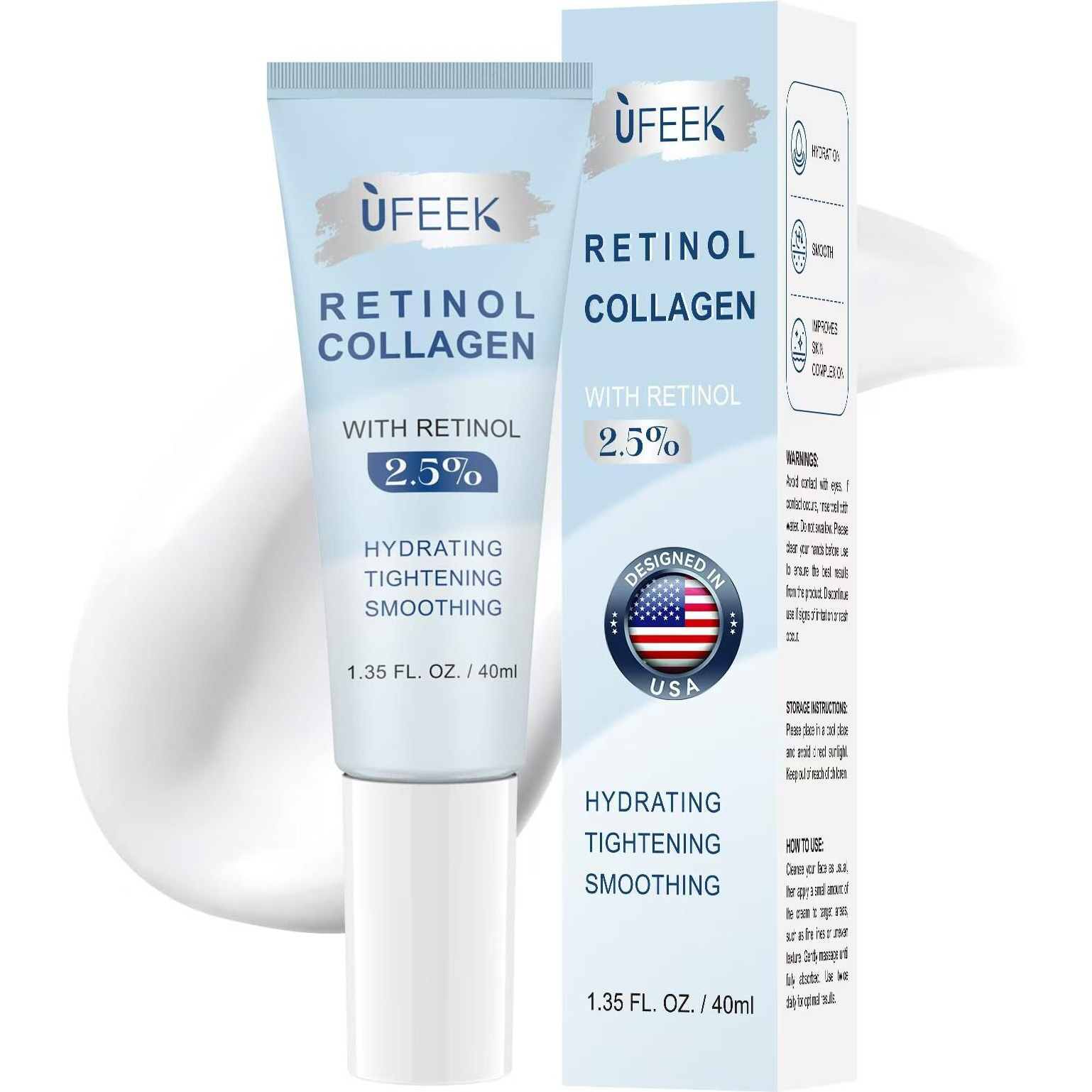 Retinol Moisturizer Face Cream With Collagen, Hyaluronic Acid - Anti Aging & Hydrating Cream For Face, Chest & Body - Instant Face Lift Cream, Neck Wrinkle Cream For Men & Women, 1.35 Fl Oz