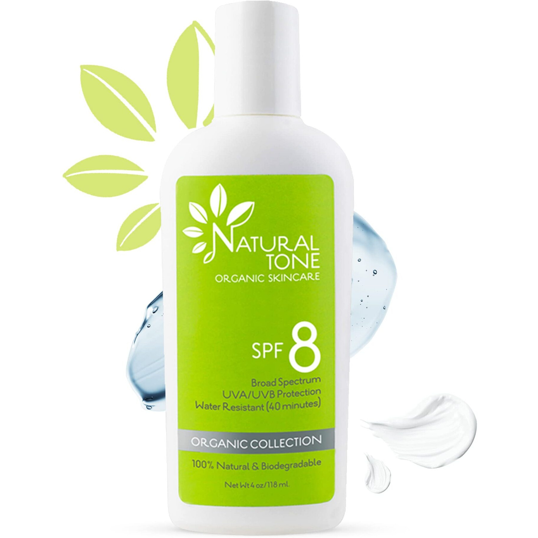 Natural Tone Organic Skincare Spf8 Broad Spectrum Mineral Sunscreen, Soothing And Hydrating, Vegan, Paraben-Free, Water-Resistant For Face And Body, 6Oz