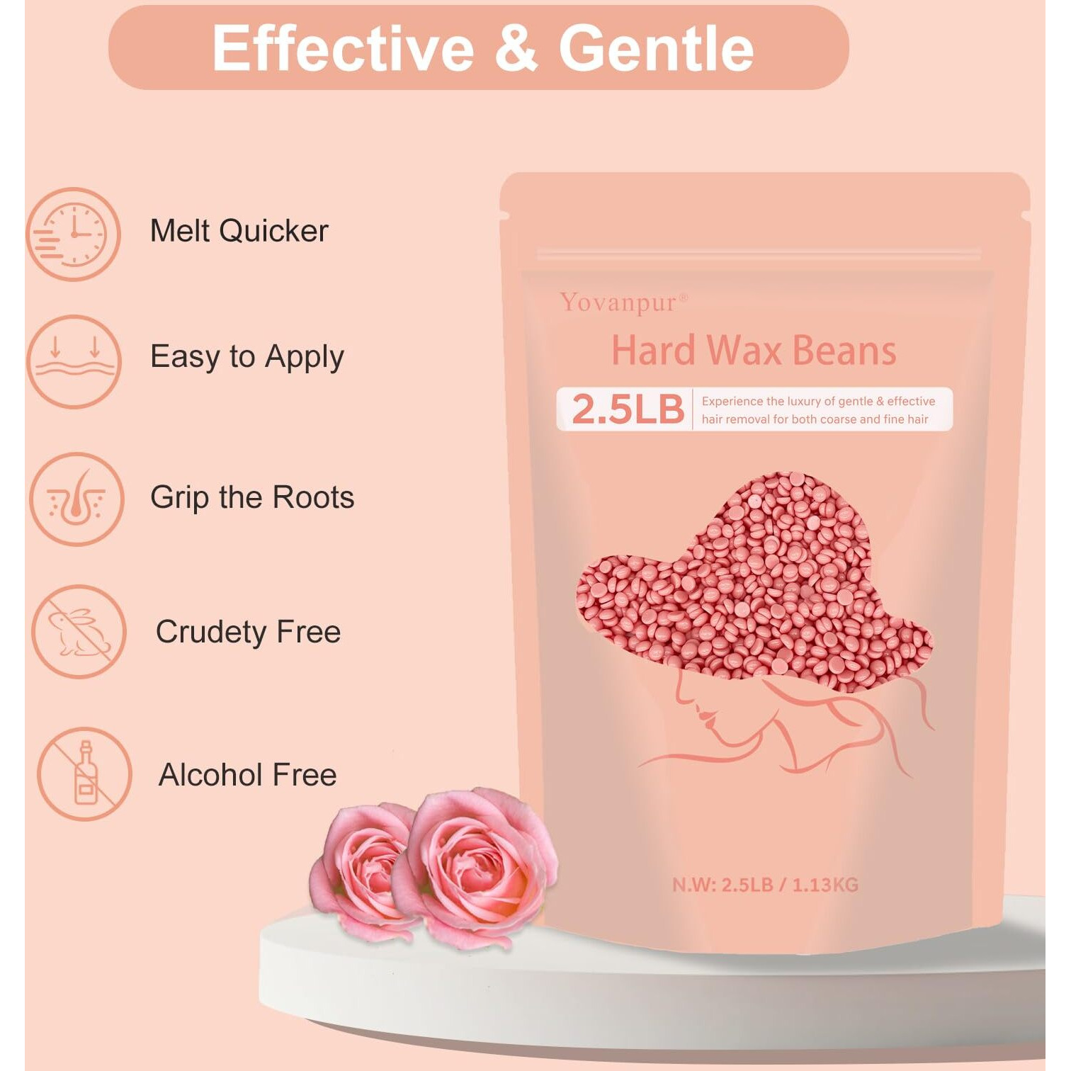 Hard Wax Beads, 2.5 Lb Wax Beans For Hair Removal, Ideal For Sensitive Skin, Brazilian, Bikini, Face, Eyebrows, Underarms And Full Body Waxing Bulk (Pink)