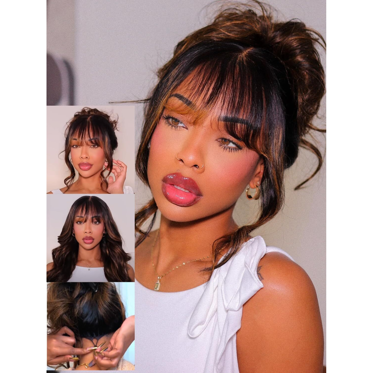 Nadula 13X4 Hd Balayage Brown Curtain Bangs Wig Human Hair With Drawstring - Pre Everything Glueless Loose Body Wave Lace Front Wigs With Ear Tape Pre Plucked Bleached Knots Ready To Wear 16Inch