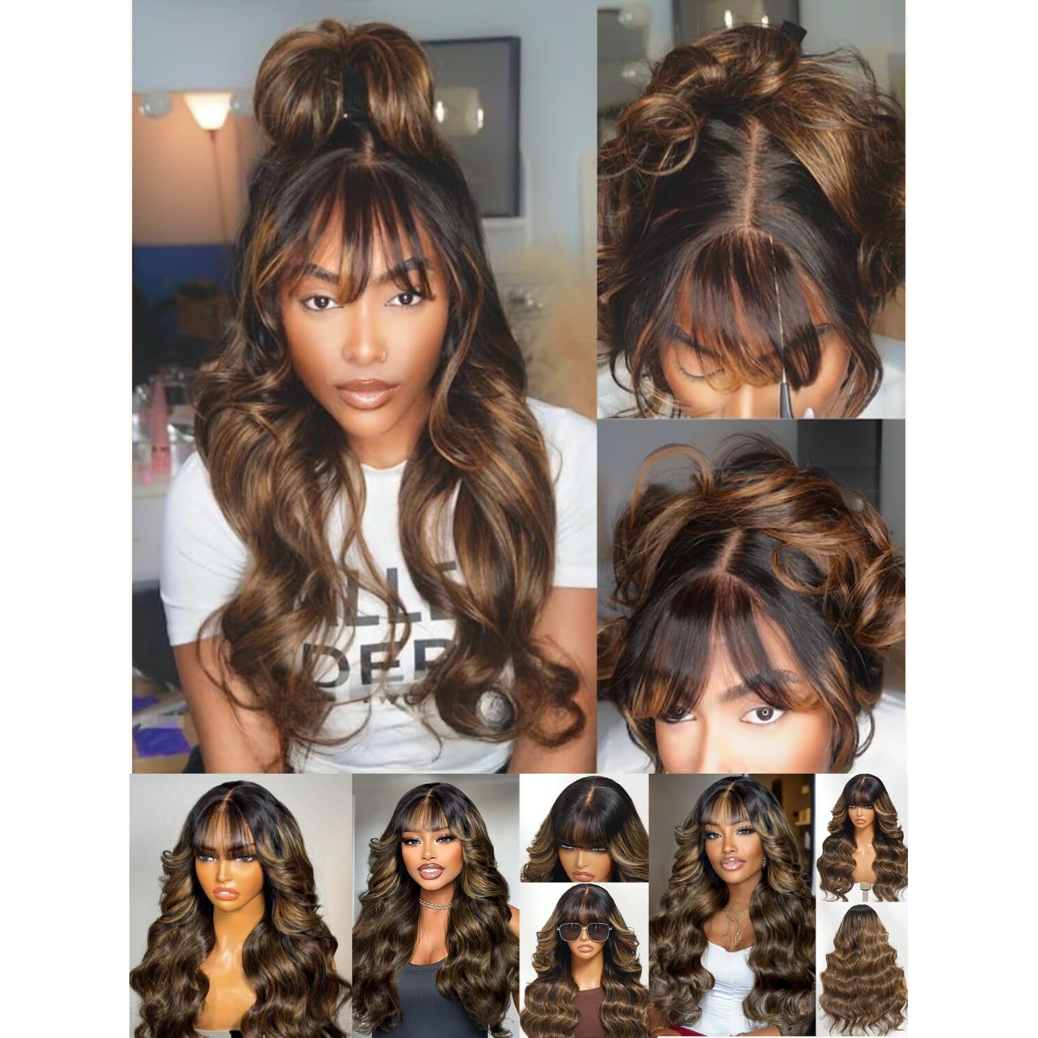 Nadula 13X4 Hd Balayage Brown Curtain Bangs Wig Human Hair With Drawstring - Pre Everything Glueless Loose Body Wave Lace Front Wigs With Ear Tape Pre Plucked Bleached Knots Ready To Wear 16Inch
