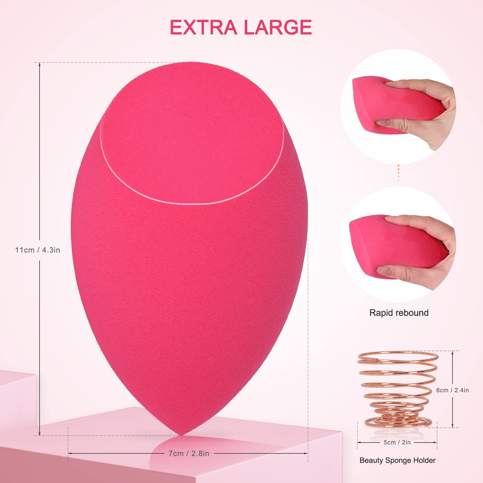 Extra Large 11Cm Make Up Beauty Sponges Blender Big For Face & Body (1X Small 1X Large) -With 2 Sponge Holder- Faster Flawless Application For Foundation/Fake Tan/Powder/Blending/Setting/
