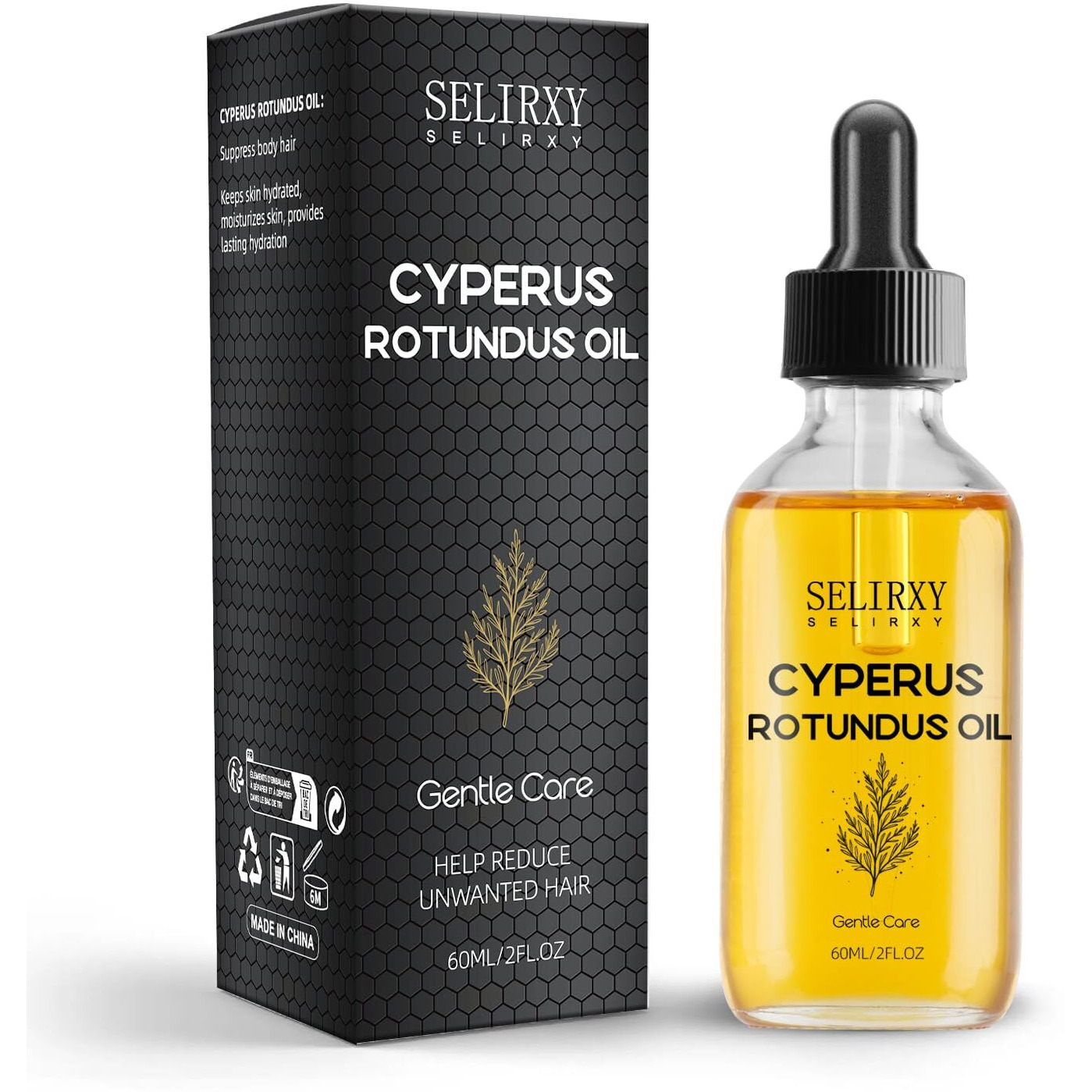 Selirxy Cyperus Rotundus Oil For Sensitive Skin, Shave Oil For Men And Women, 100% Pure Natural Exclusive Formula For Reducing Body Hair Growth, Deep Moisturizing & Skin Soothing - 60Ml