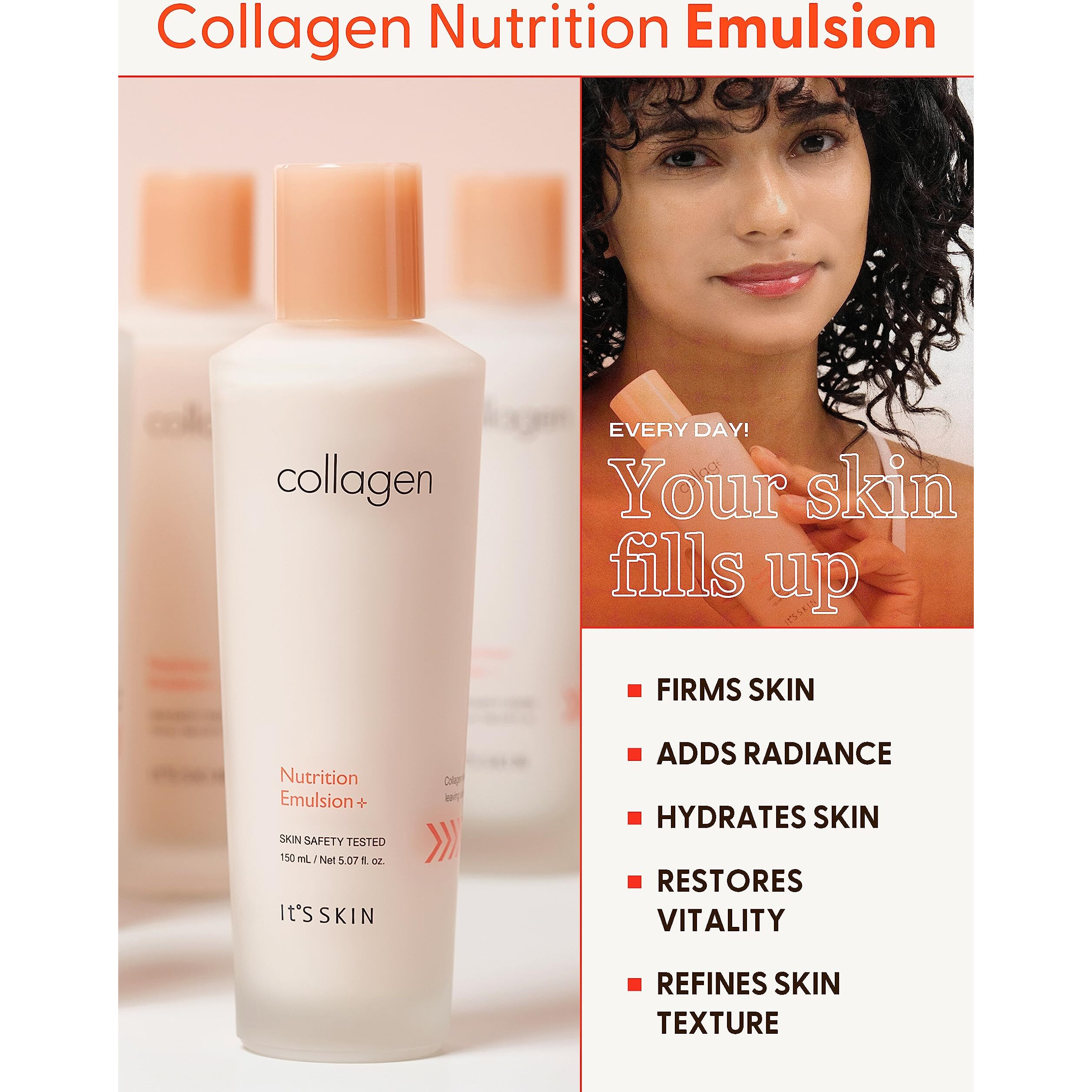 It's Skin Collagen Nutrition Emulsion - Marine Collagen Volume & Firming Facial Lotion, Intense Revitalizing & Elasticity For Rough And Aging Skin, 5.07 Fl.Oz.