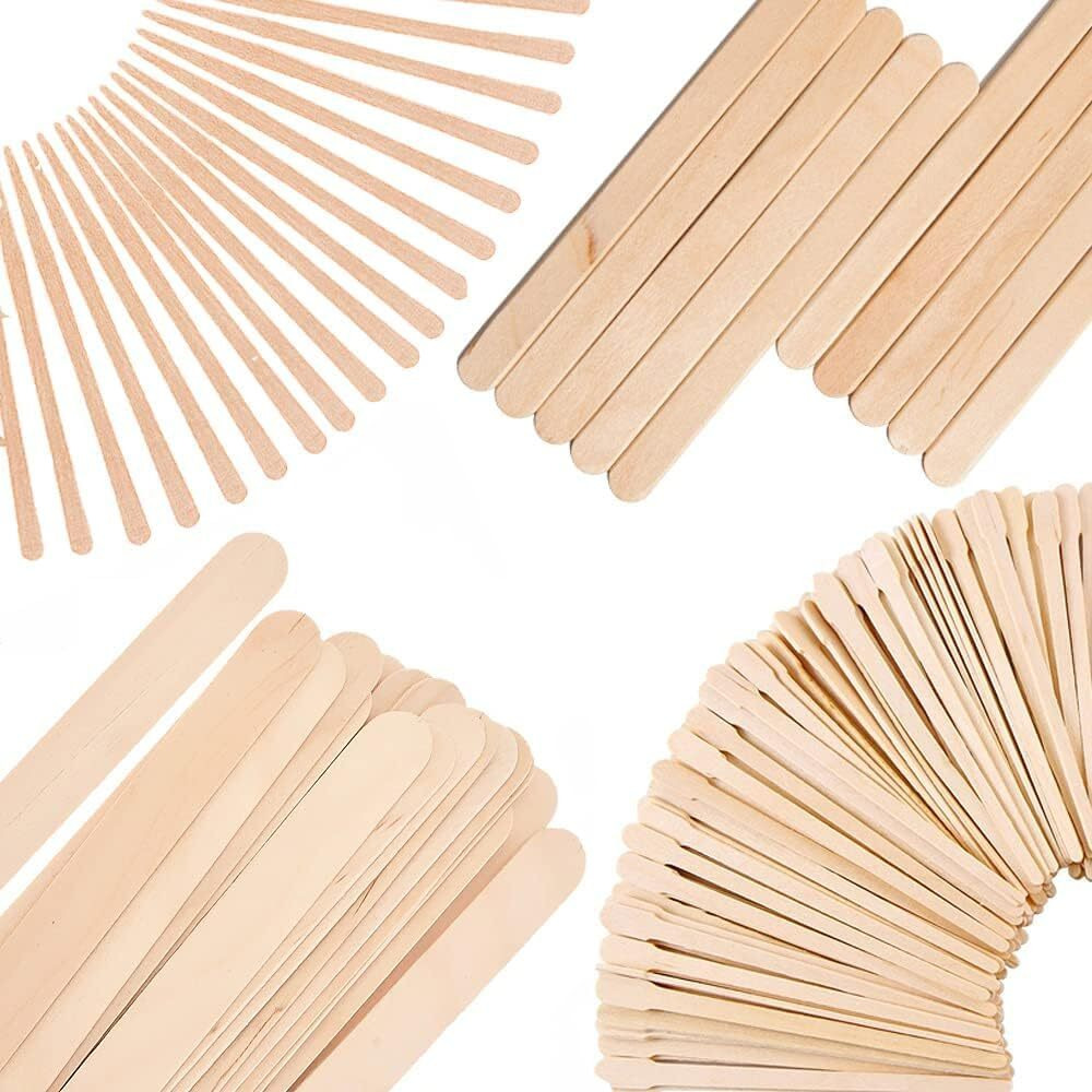 Mibly 4 Style Pack Of 600 Assorted Wooden Wax Sticks For Body Legs Face And Small Medium Large Sizes Eyebrow Waxing Applicator Spatulas For Home And Spa Usage (Assorted Pack Of 600)