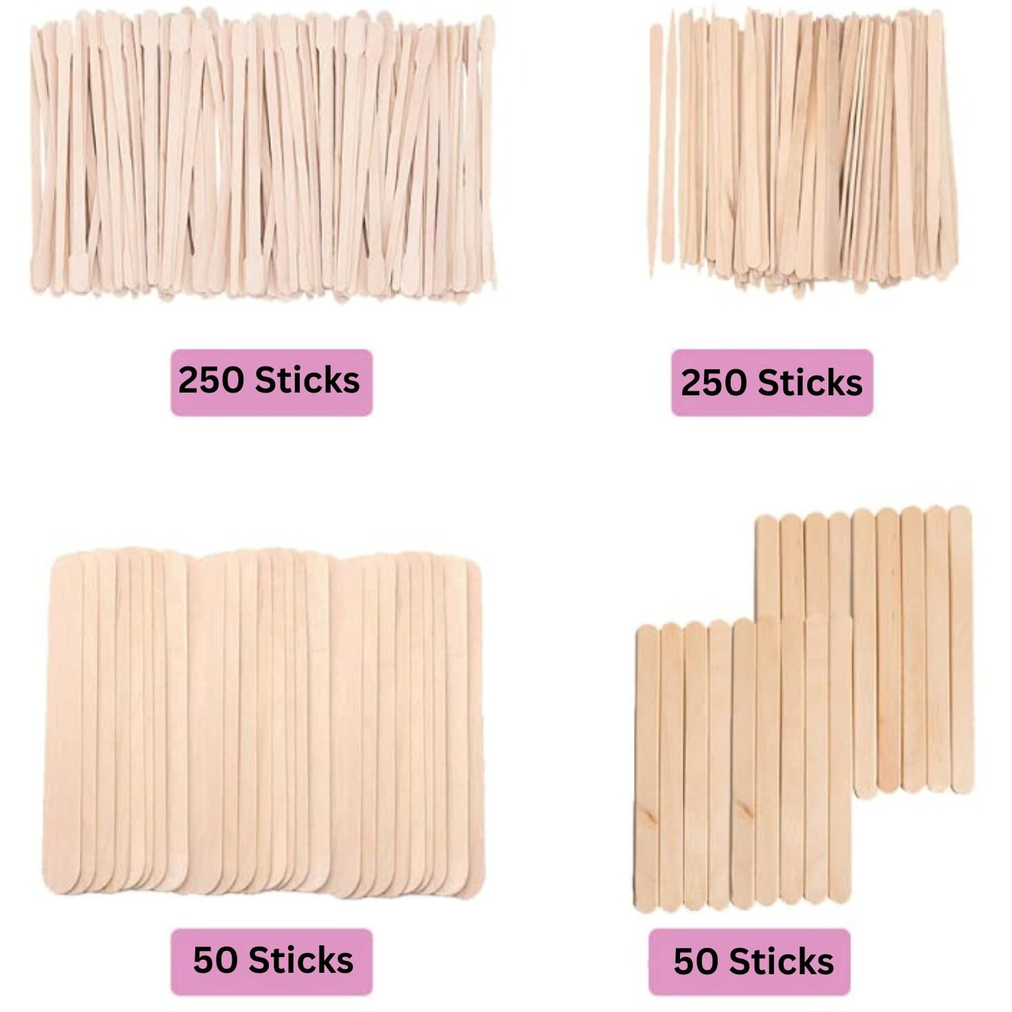 Mibly 4 Style Pack Of 600 Assorted Wooden Wax Sticks For Body Legs Face And Small Medium Large Sizes Eyebrow Waxing Applicator Spatulas For Home And Spa Usage (Assorted Pack Of 600)