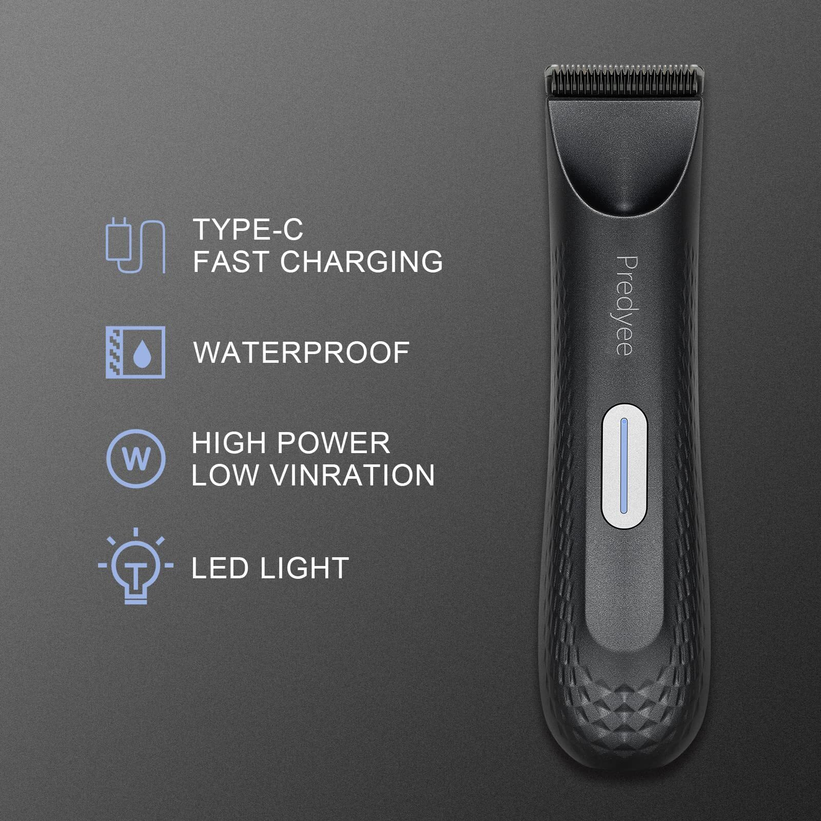 Predyee Manscape Trimmer For Men - Ipx7 Waterproof Ball/Body Trimmer W/Led Light & Ceramic Blade, 120Min Groomer For Pubic/Groin/Chest, Usb-C Fast Charge, No Nicks, Gifts For Him Dad Husband