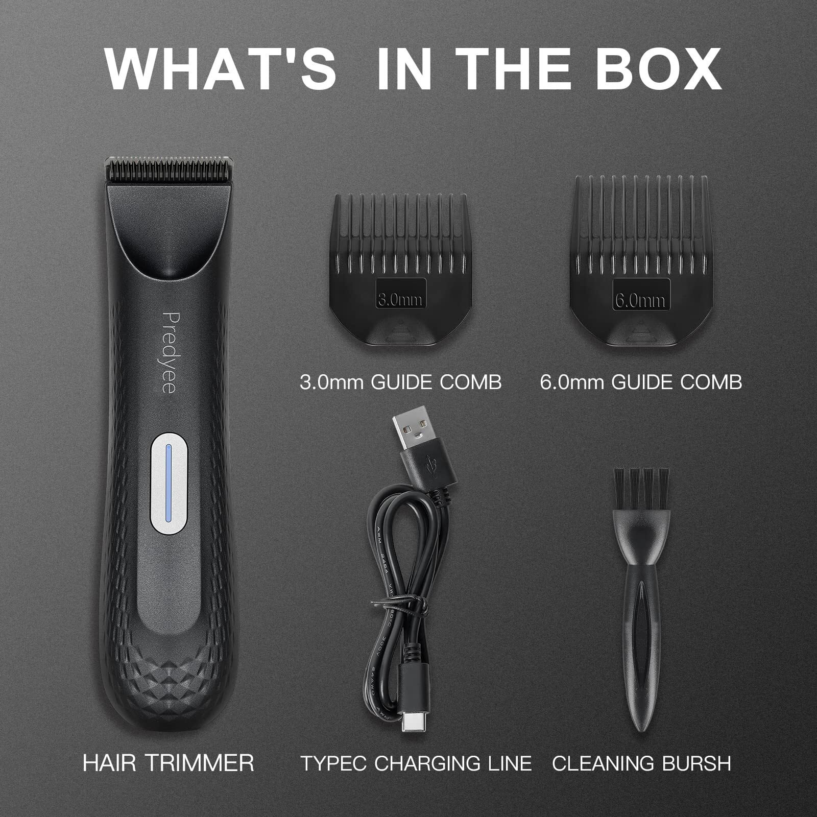 Predyee Manscape Trimmer For Men - Ipx7 Waterproof Ball/Body Trimmer W/Led Light & Ceramic Blade, 120Min Groomer For Pubic/Groin/Chest, Usb-C Fast Charge, No Nicks, Gifts For Him Dad Husband