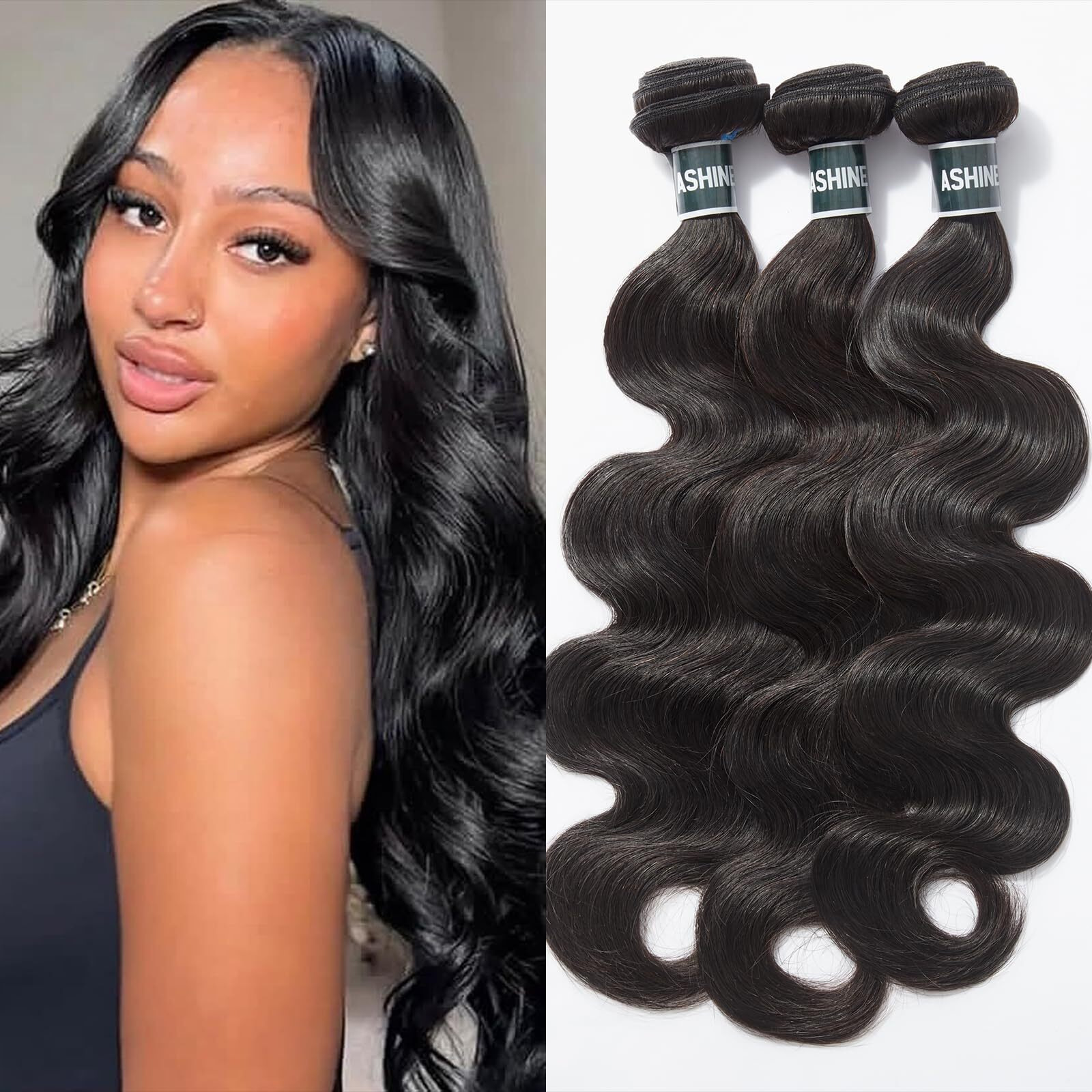 Ashine Hair Bundles Unprocessed Burmese Raw Human Hair, 50% Less Shedding And Tangling Than Regular, 3 Bundles Body Wave 26 28 30 In Natural Black