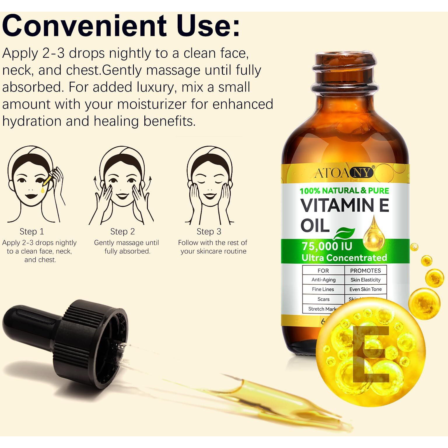 Flamebeauty Vitamin E Oil 75,000 Iu - Pure & Natural Skin & Hair Care - Moisturizing For Face, Body, Sars And Scalp 2 Fl Oz