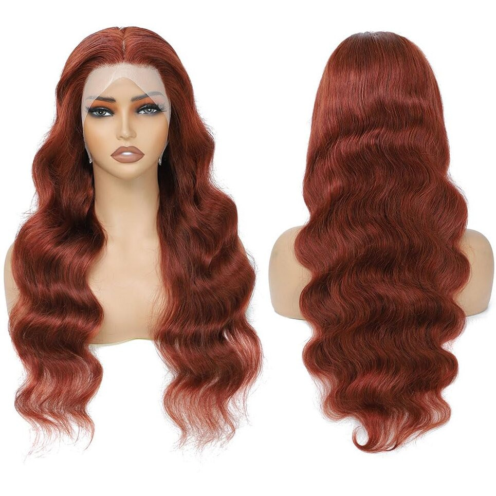 26 Inch Reddish Brown Lace Front Wigs Human Hair 13X4 Body Wave Hd Lace Frontal Wigs For Women 180 Density Auburn Colored Copper Red Pre Plucked With Baby Hair