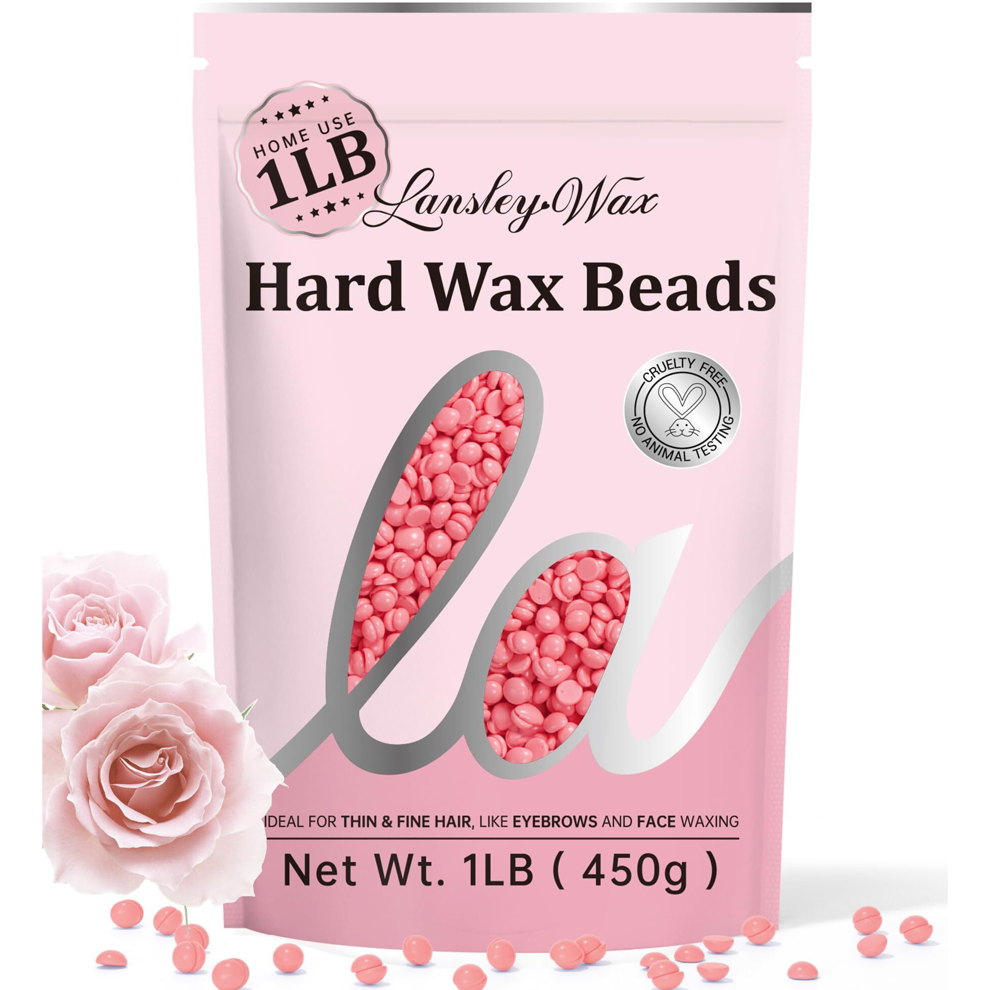 Lansleywax Pink Hard Wax Beads, 1Lb Wax Beans For Sensitive Skin & Full-Body Hair Removal, Brazilian/Bikini/Face/Legs/Eyebrow/Armpit/Chest Waxing Refill At Home For Women & Men, Stripless Formula