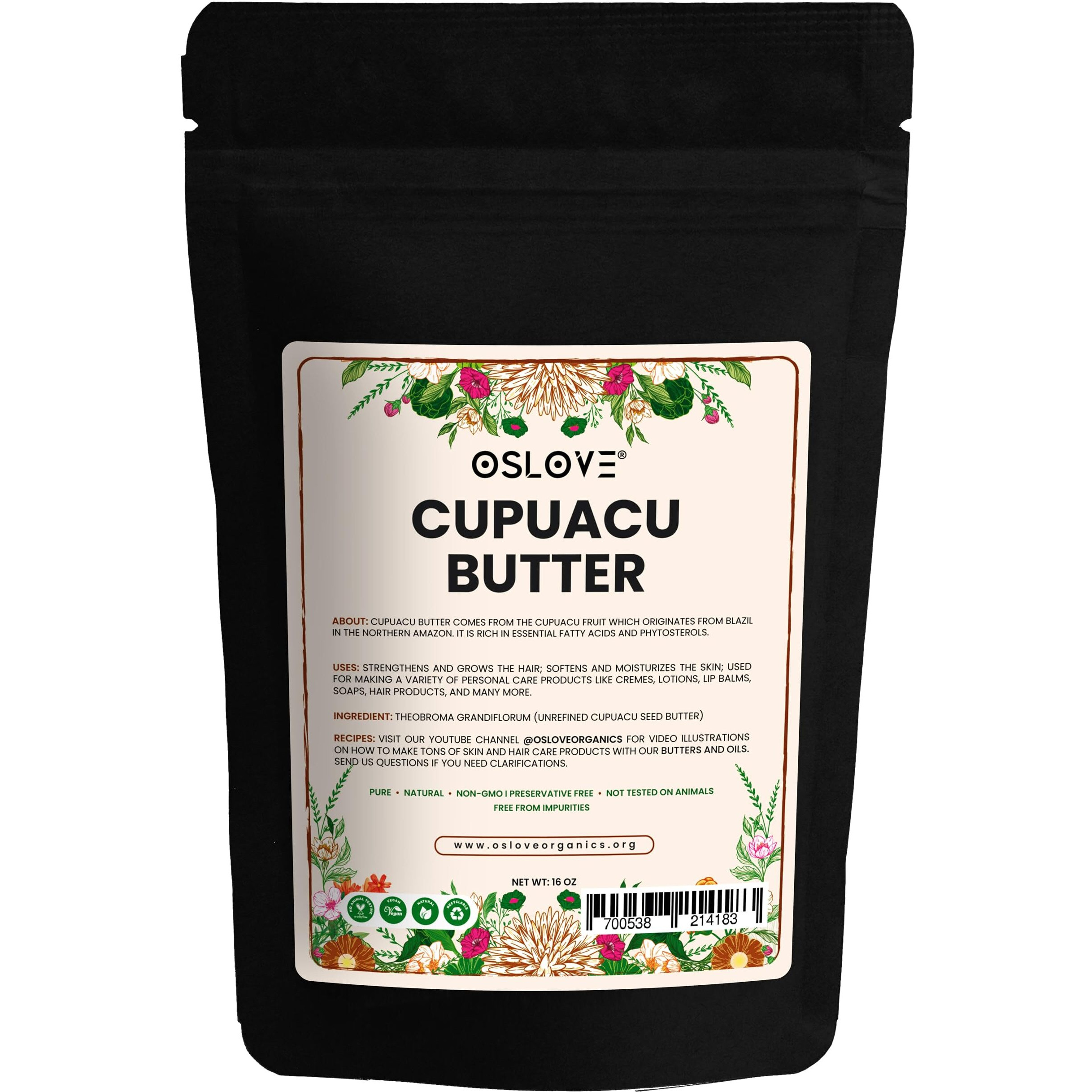 Oslove Organics Cupuacu Butter 16 Oz-Pure And Natural | Fresh, Rich And Creamy In Diy Mixes | Vegan Butter | Use For Whipped Body Butters, Salves, Lotions & Soaps. (16 Oz)