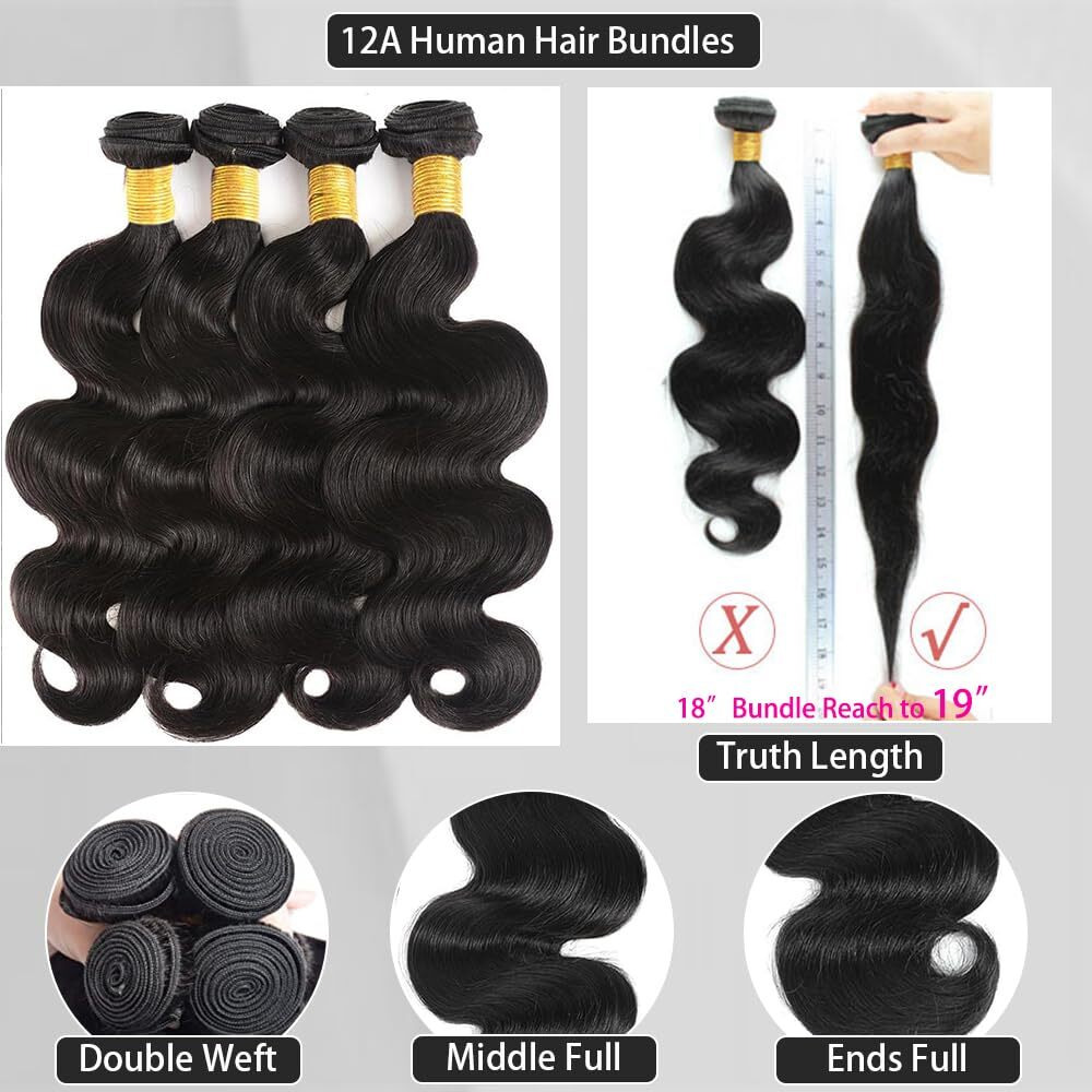 12A Body Wave Bundles Human Hair 24 26 28 30 Natural Black Color 100% Brazilian Human Hair Bundles For Women