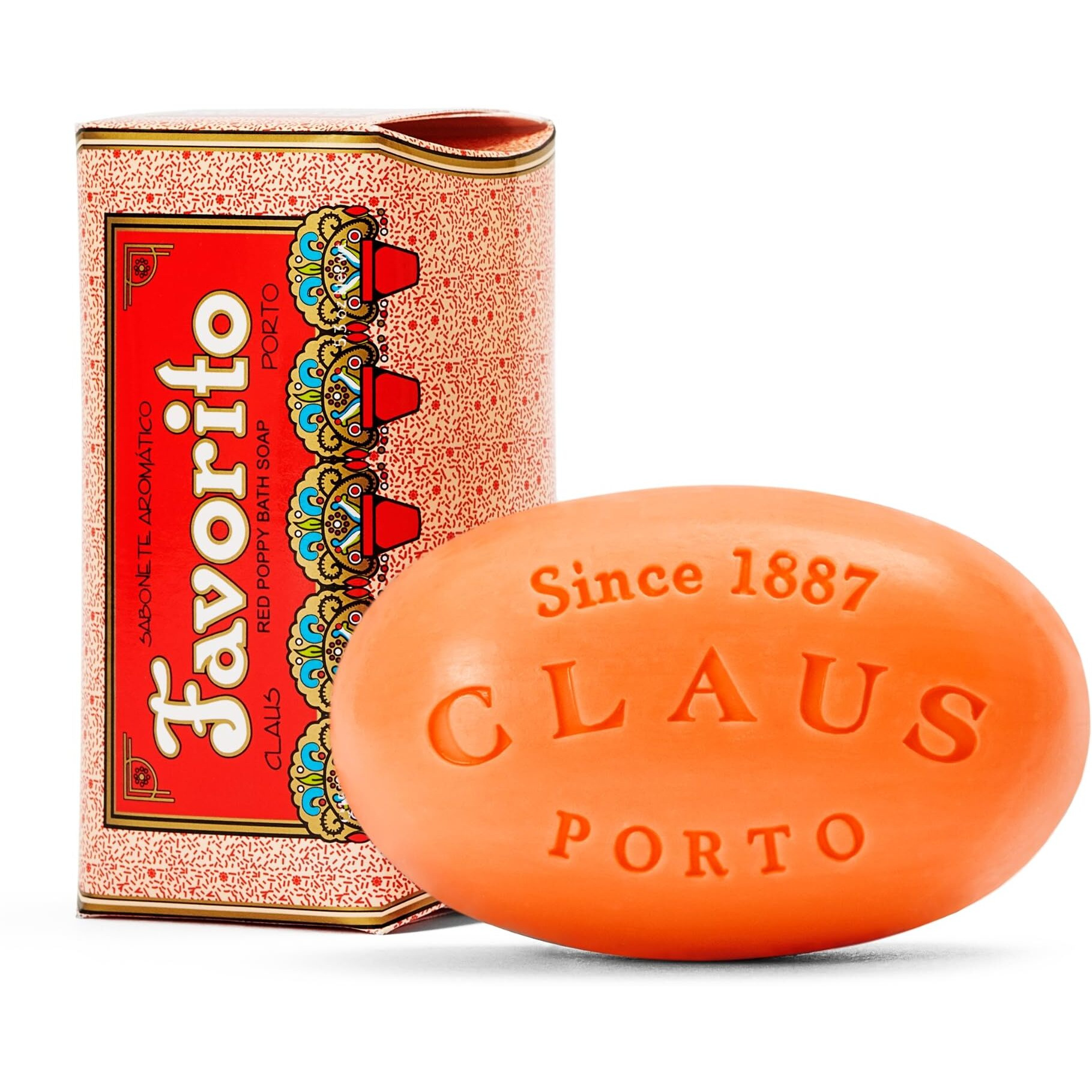 Claus Porto - Favorito Red Poppy Body Soap For Men + Women | Floral, Cleansing, Nourishing | Handcrafted, Aromatic, Delicate, Warm (150G | 5.3 Oz)