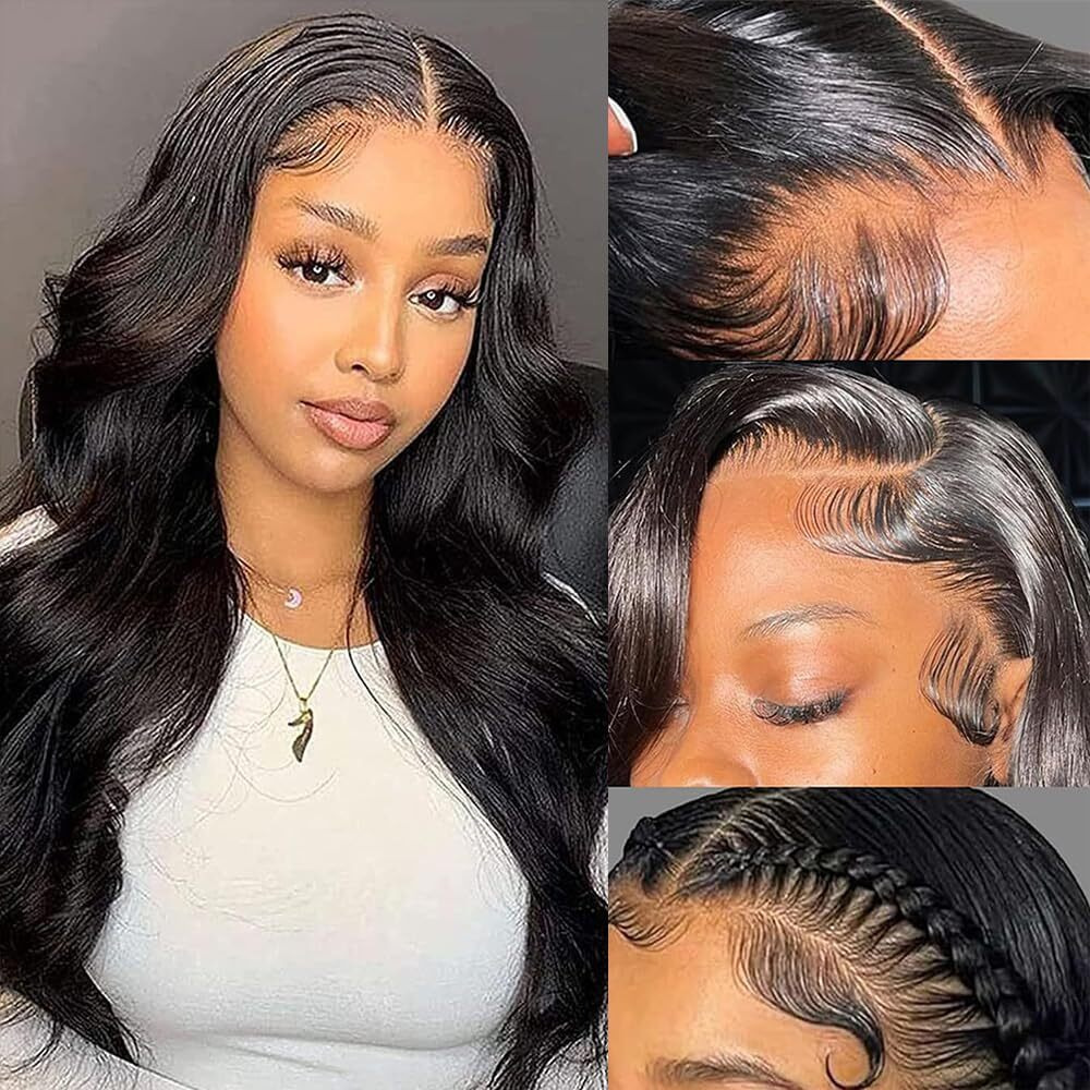 26 Inch 13X6 Lace Front Wigs Human Hair 200% Density Real Human Hair Wig Body Wave Hd Lace Frontal Wigs Pre Plucked Transparent Lace Natural Black For Women