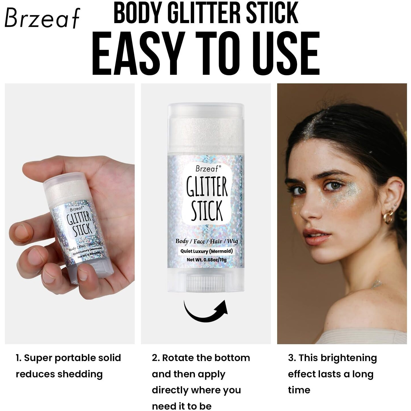 Brzeaf Waterproof Mermaid Glitter Stick, Shimmery& Long Lasting, Hair Eyeshadow Face Body Glitter, Singer Concert Music Rave Festival, Glitter Stick Makeup For Women Men