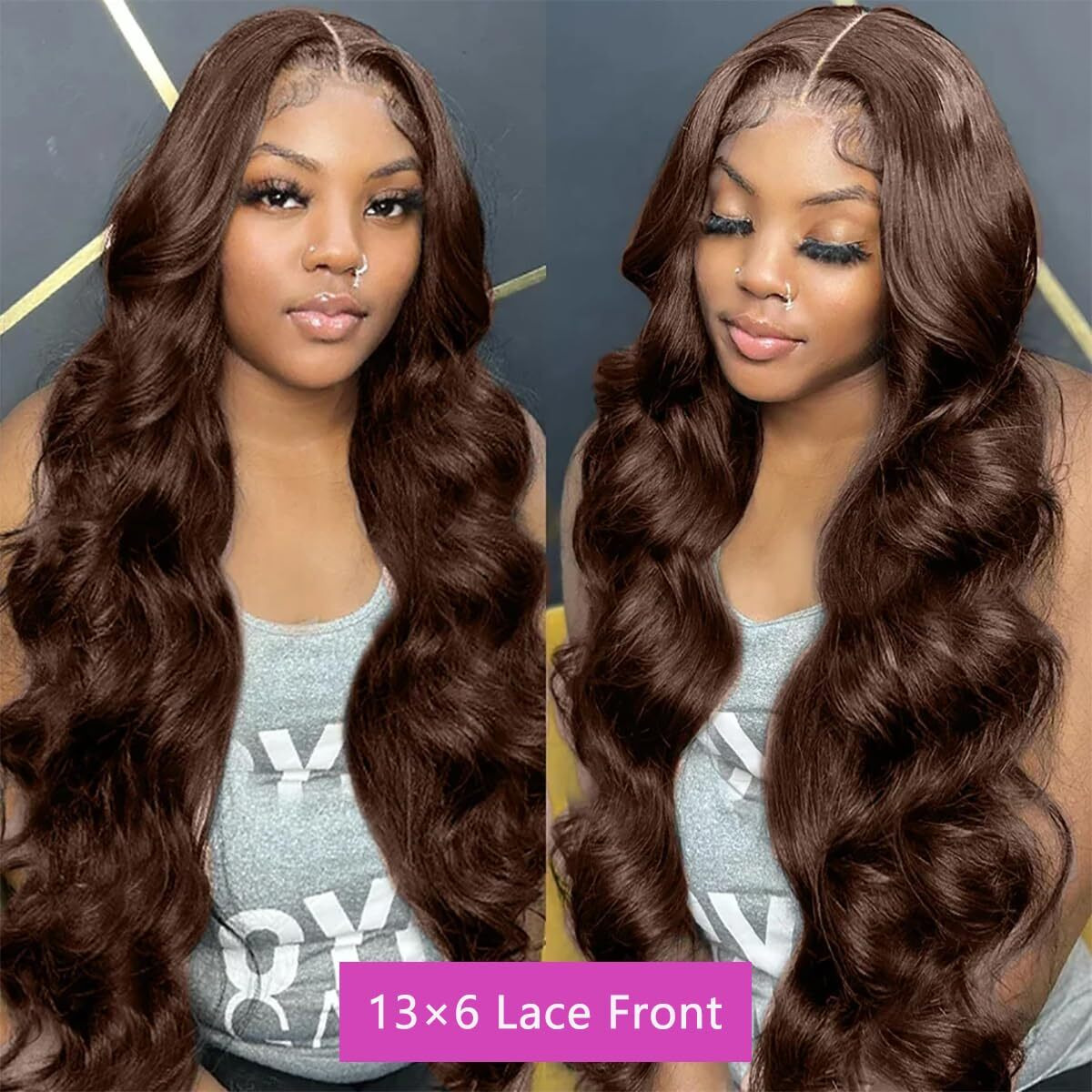 Jewhaut 13X6 Chocolate Brown Lace Front Wig Human Hair Hd Transparent Body Wave Lace Front Wigs Human Hair Pre Plucked 200% Density Glueless Frontal Brown Wig Human Hair 28 Inch
