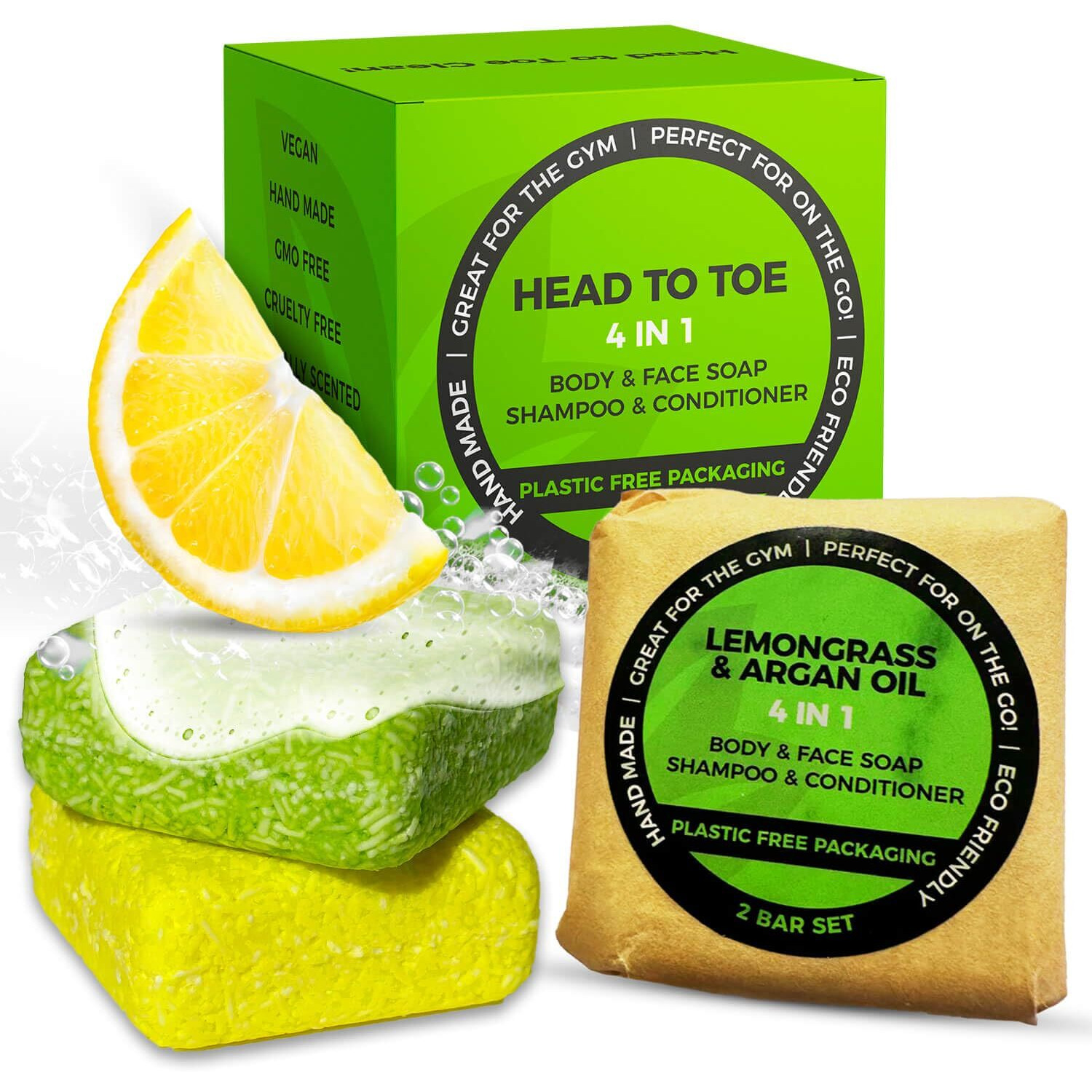 Indulgeme Solid Shampoo & Conditioner Bar- Eco Friendly Hair Care, Tea Tree, Argan Oil, All Natural And Organic, Zero Waste, 3 In 1 Shampoo Conditioner Body Wash, 2 Bars