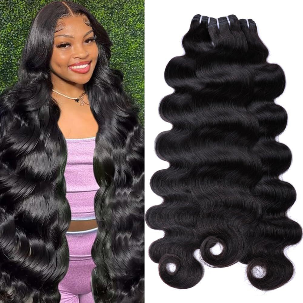 Perismoda 15A Human Hair Bundles Body Wave Bundles Human Hair 100% Unprocessed Raw Bundles Human Hair 24 26 28 Inch Quick Weave Hair Extensions Natural Black 3 Bundles Natural Black Color