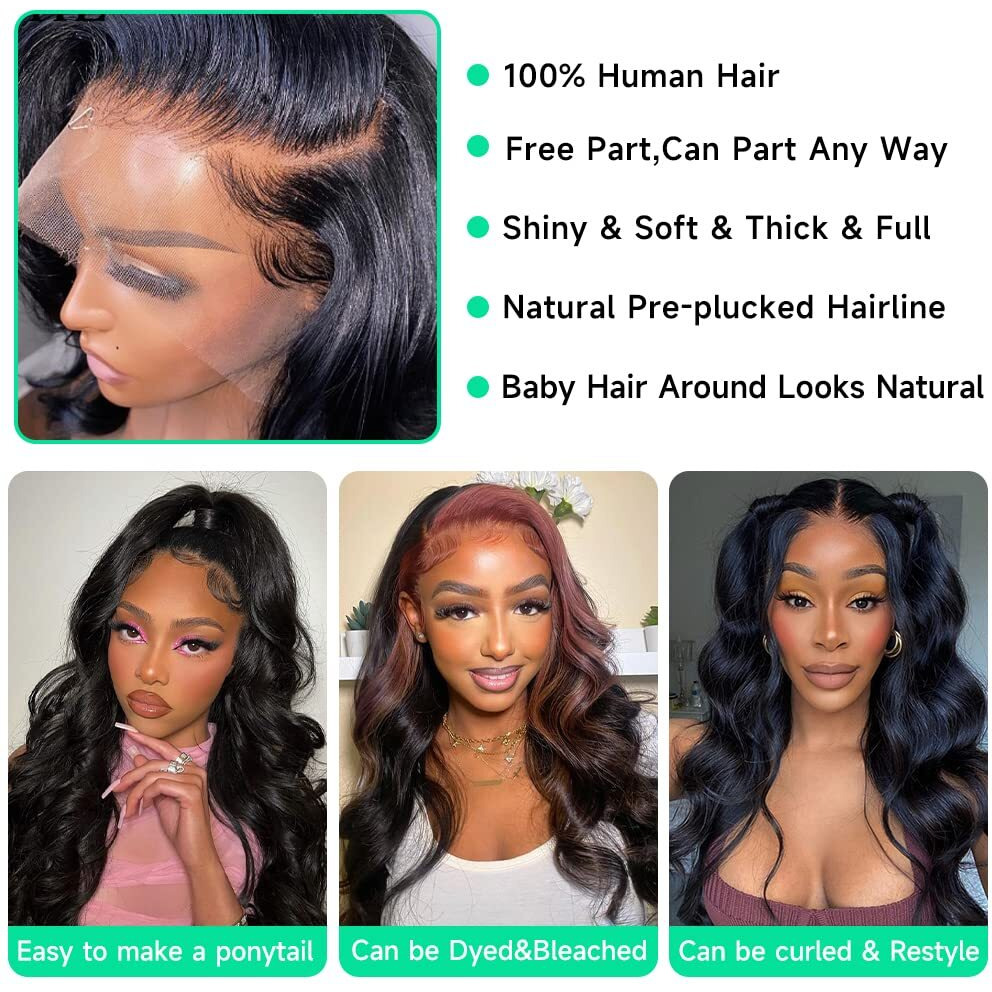 Xubulo Body Wave Lace Front Wigs Human Hair - 13X4 Hd Transparent Lace Frontal Wigs Human Hair 180% Density Brazilian Virgin Glueless Wigs Human Hair Pre Plucked With Baby Hair Natural Color 34 Inch