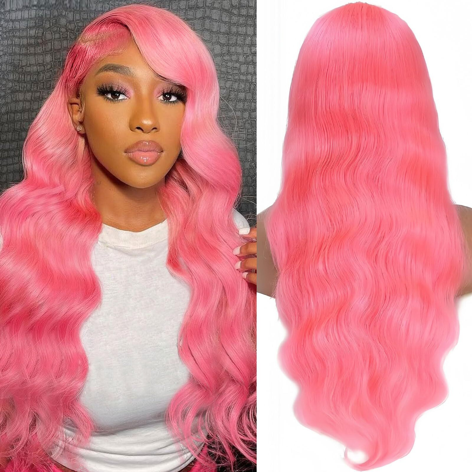 Tyuky 28 Inch Pink Lace Front Wig Human Hair Pink Wig Human Hair 200 Density 13X4 Body Wave Hd Lace Front Wigs Human Hair Pre Plucked Color Lace Frontal Wigs Human Hair