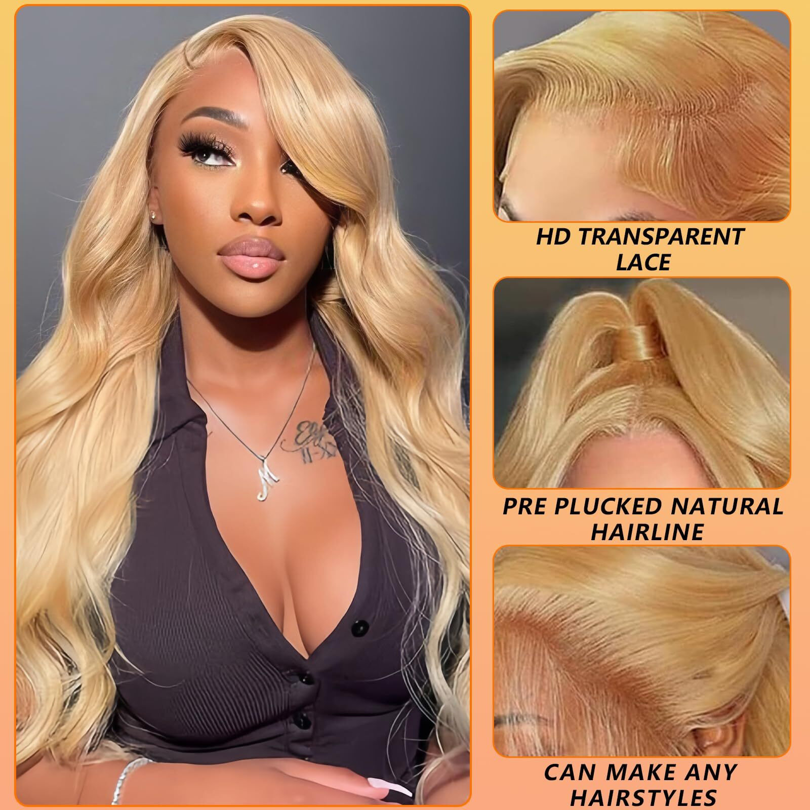 Qgvqgv Honey Blonde Wig Human Hair 27 Colored 26 Inch Honey Blonde 13X6 Hd Lace Front Wigs Human Hair 200 Density Honey Blonde Body Wave Wigs Pre Plucked Glueless Wigs