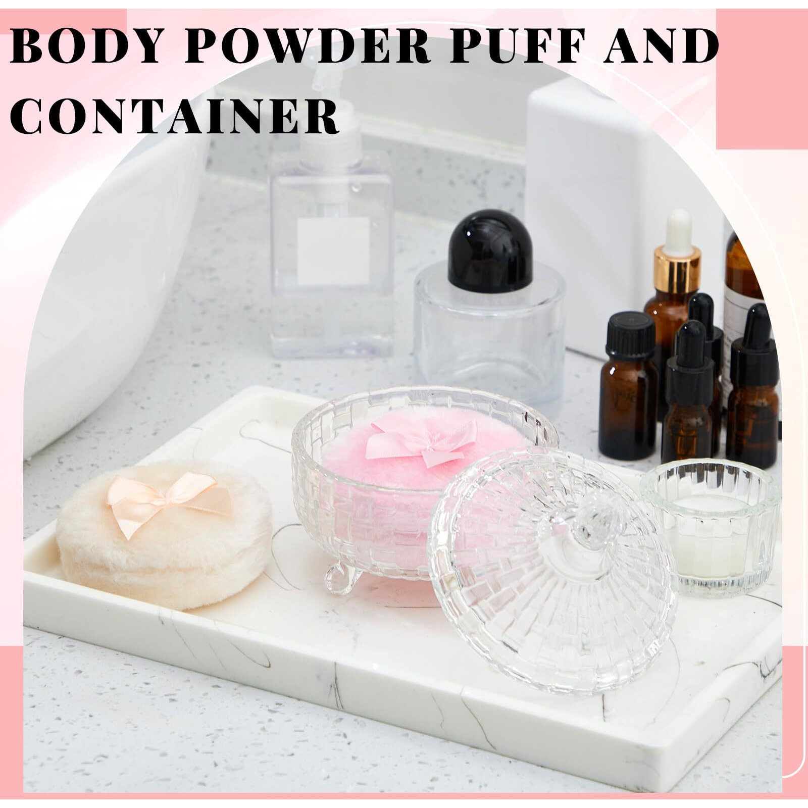 Tioncy 3 Pcs Large Body Powder Puff And Container Valentine's Day Gift Powder Container With Puff Crystal Case Soft Washable Reusable Velour Face Body Glitter Wet Dry Makeup Triangle Style (Clear)