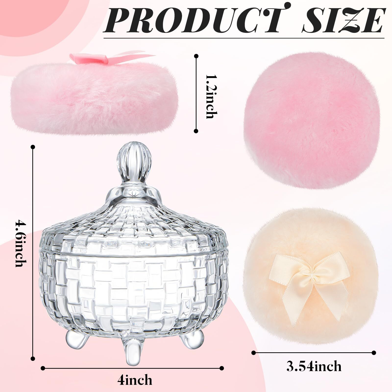 Tioncy 3 Pcs Large Body Powder Puff And Container Valentine's Day Gift Powder Container With Puff Crystal Case Soft Washable Reusable Velour Face Body Glitter Wet Dry Makeup Triangle Style (Clear)