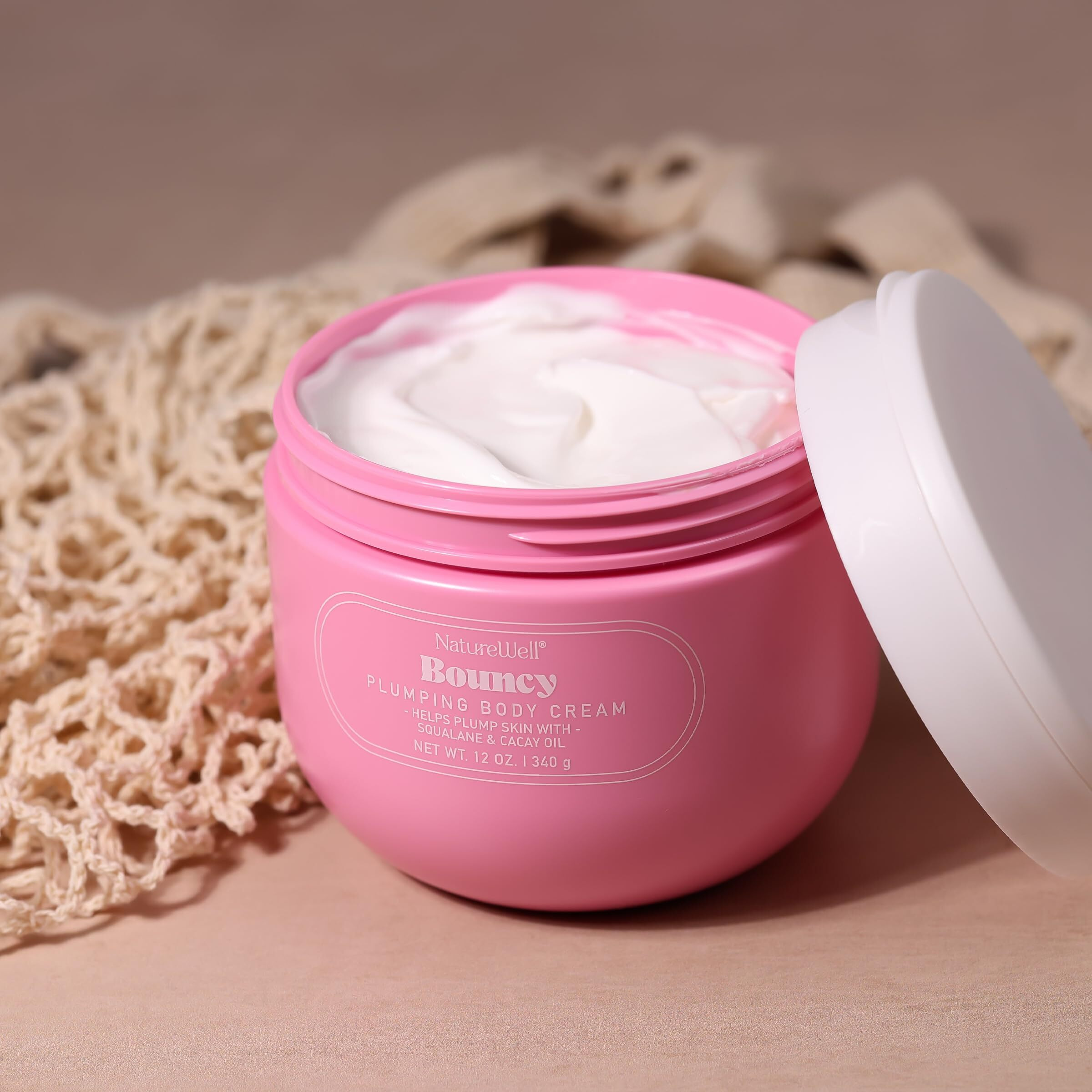 Nature Well Bouncy Plumping Body Cream, Lightweight & Quick-Absorbing Formula To Help Visibly Firm & Smooth Skin, Scented With Tuberose, Dragonfruit, Lychee & Golden Amber, 12 Oz