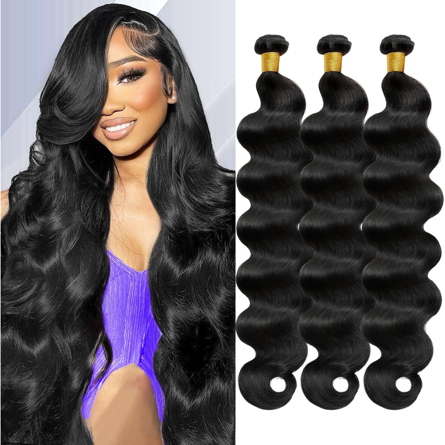 12A Human Hair Bundles 14 16 18 Inch Body Wave Bundles Human Hair 100% Unprocessed Brazilian Virgin Hair 3 Bundle Weave Human Hair Extensions Real Human Hair For Women Natural Black