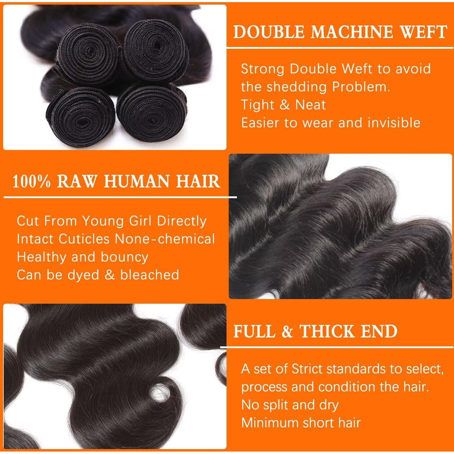 12A Human Hair Bundles 14 16 18 Inch Body Wave Bundles Human Hair 100% Unprocessed Brazilian Virgin Hair 3 Bundle Weave Human Hair Extensions Real Human Hair For Women Natural Black
