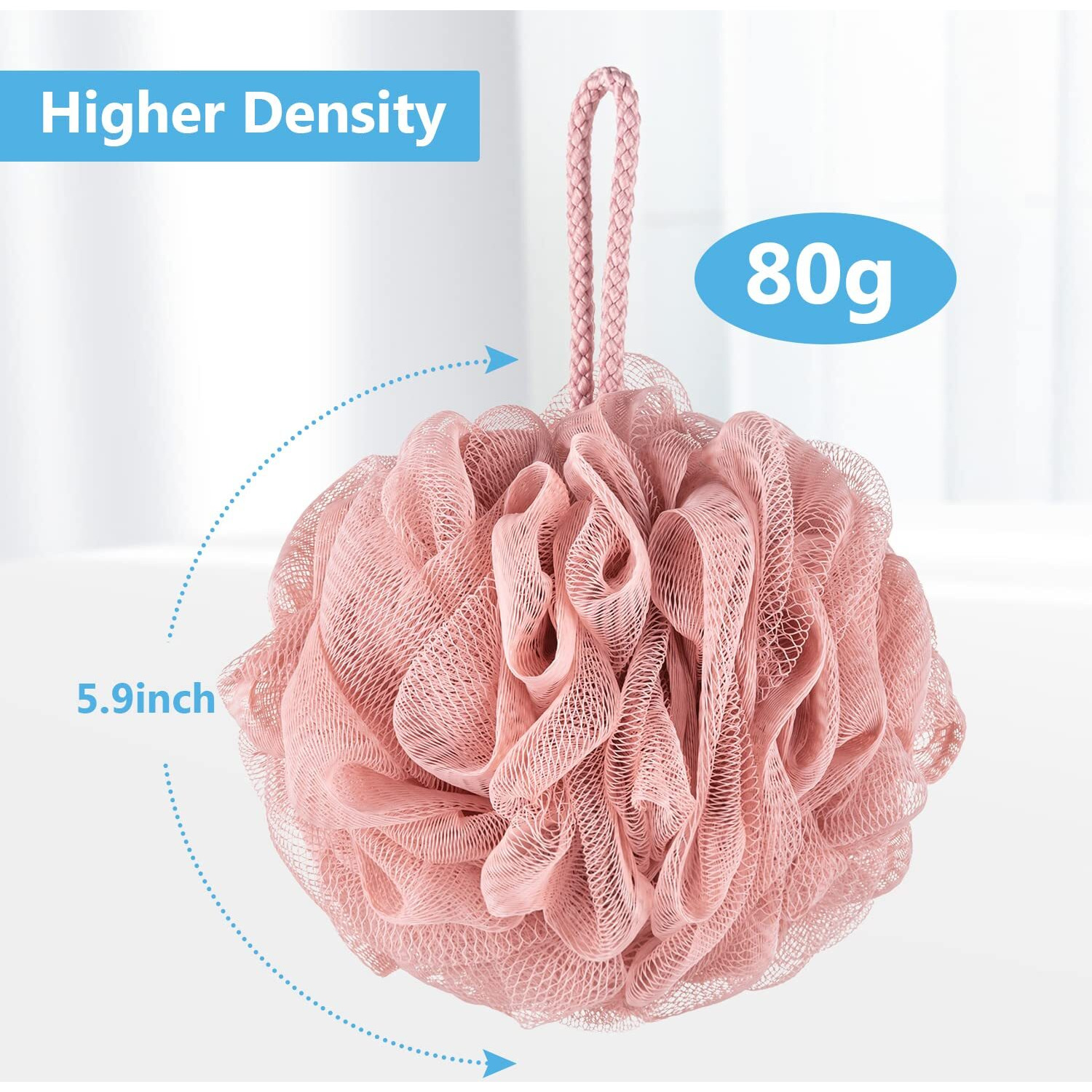 Vanzavanzu Bath Loofah Large 80G Shower Sponge Body Scrubber Mesh Pouf For Men And Women, Set Of 4 (Pink)