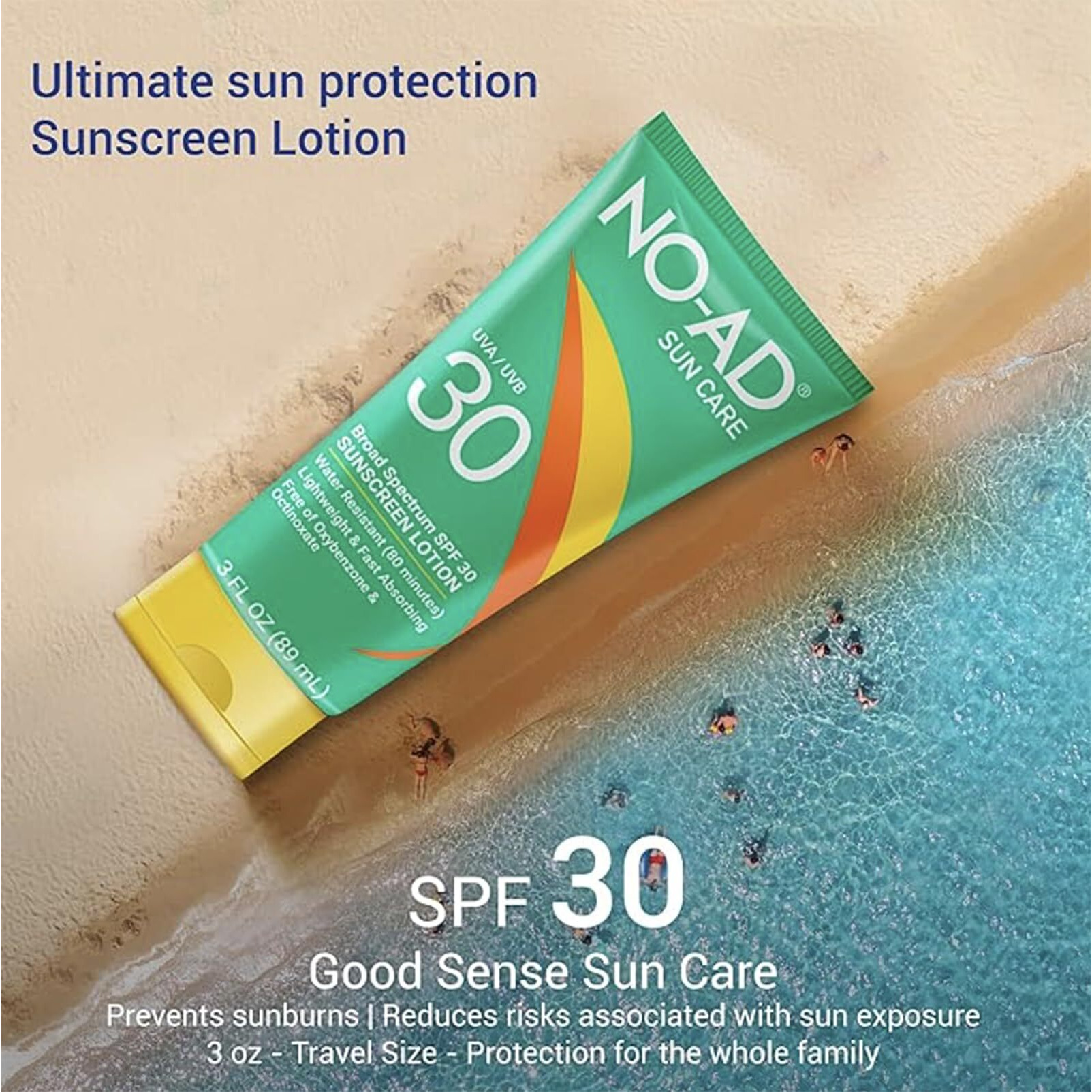 No-Ad Spf 30 Sunscreen Lotion | Broad Spectrum Uva/Uvb Protection | Water Resistant | Octinoxate & Oxybenzone Free With Moisturizing Vitamin E And Aloe 3Oz