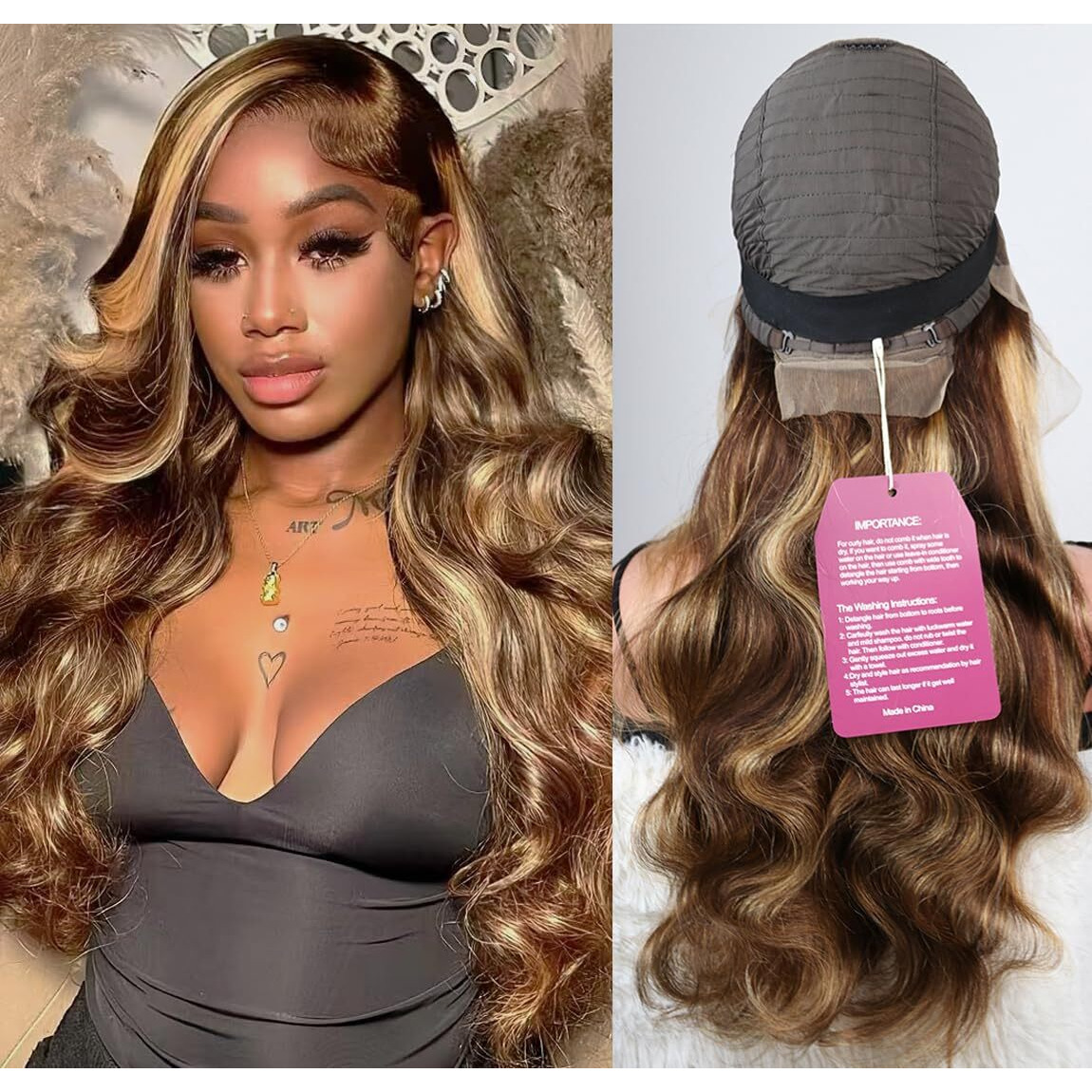 Sweetgirl Highlight Ombre 13X6 Lace Front Wig Human Hair Body Wave Lace Front Wigs Human Hair Pre Plucked Honey Blonde P4/27 Ombre Colored Lace Frontal Wigs For Women 180 Density 22 Inches