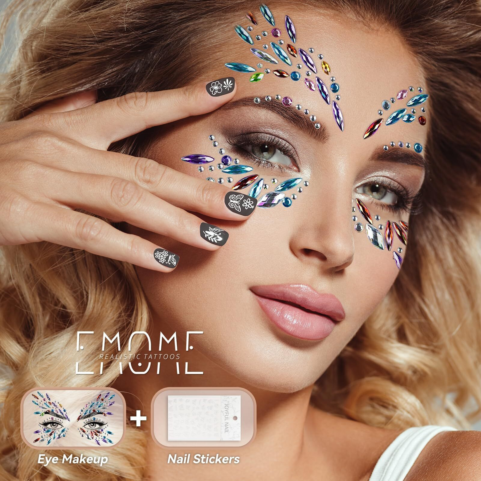 Emome 12 Sets Face Gems Glitter, Face Eye Body Jewels Rhinestones For Women Kids Makeup, Face Gem Nail Stickers For Fairy Butterfly Costume Accessories Rave Glitter