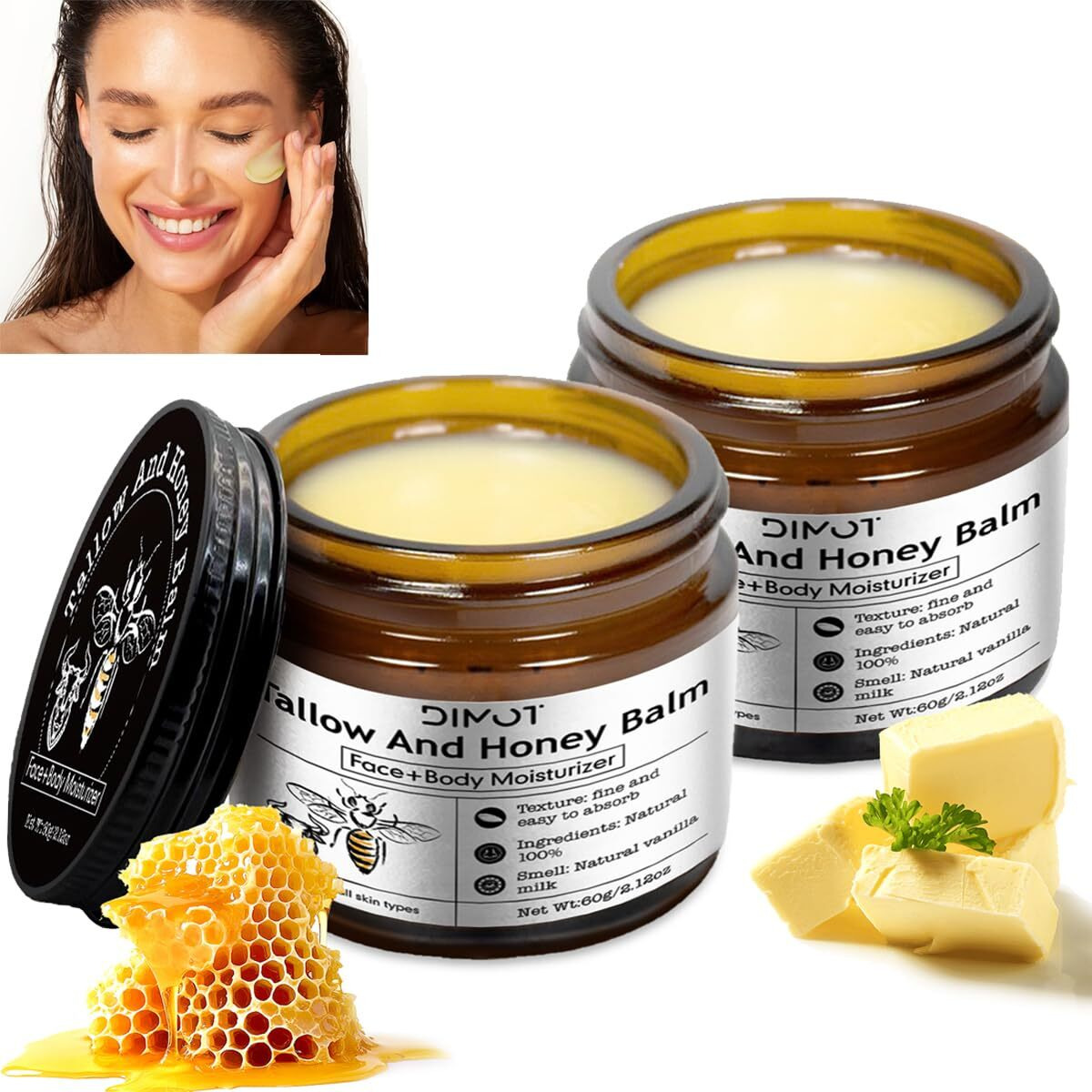 Tallow And Honey Balm For Skin Honey Butter Face & Body Cream For Skin Firming & Hydrating Balm Skin Care Tallow Face Moisturizer Cream (2)