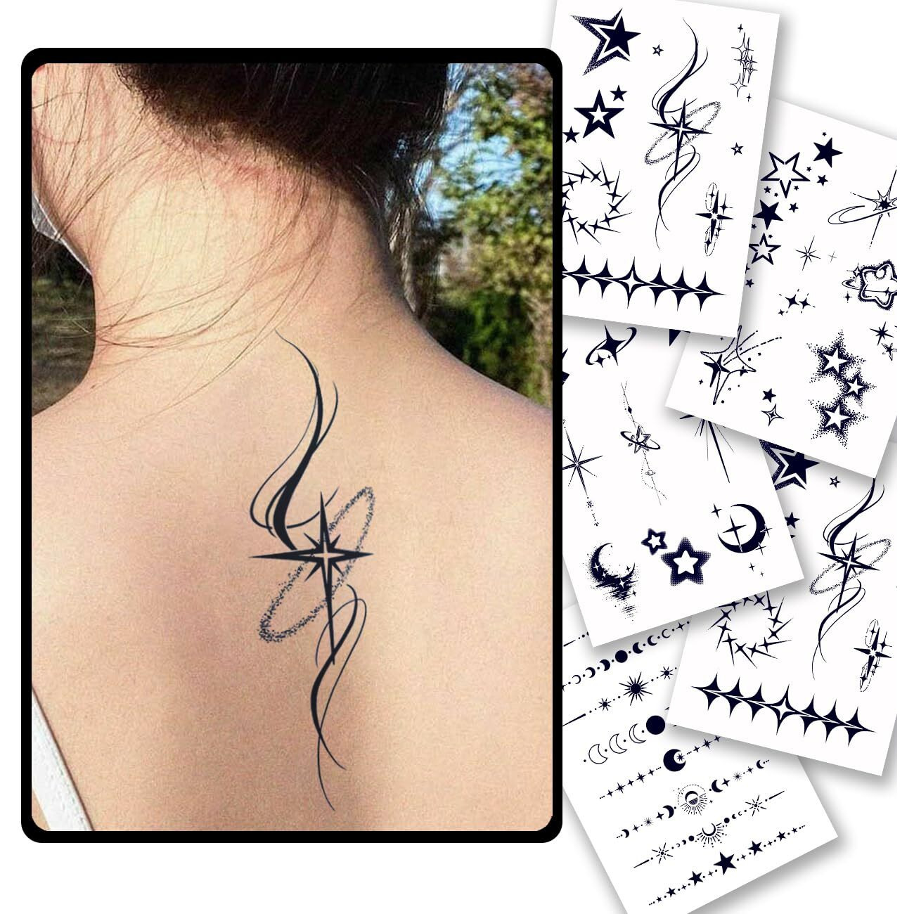 Charlnet Semi-Permanent Tattoos - 2 Weeks Long Last Stars Tattoos For Women Men Face Neck Body/Fades Naturally/No Reflection/Waterproof