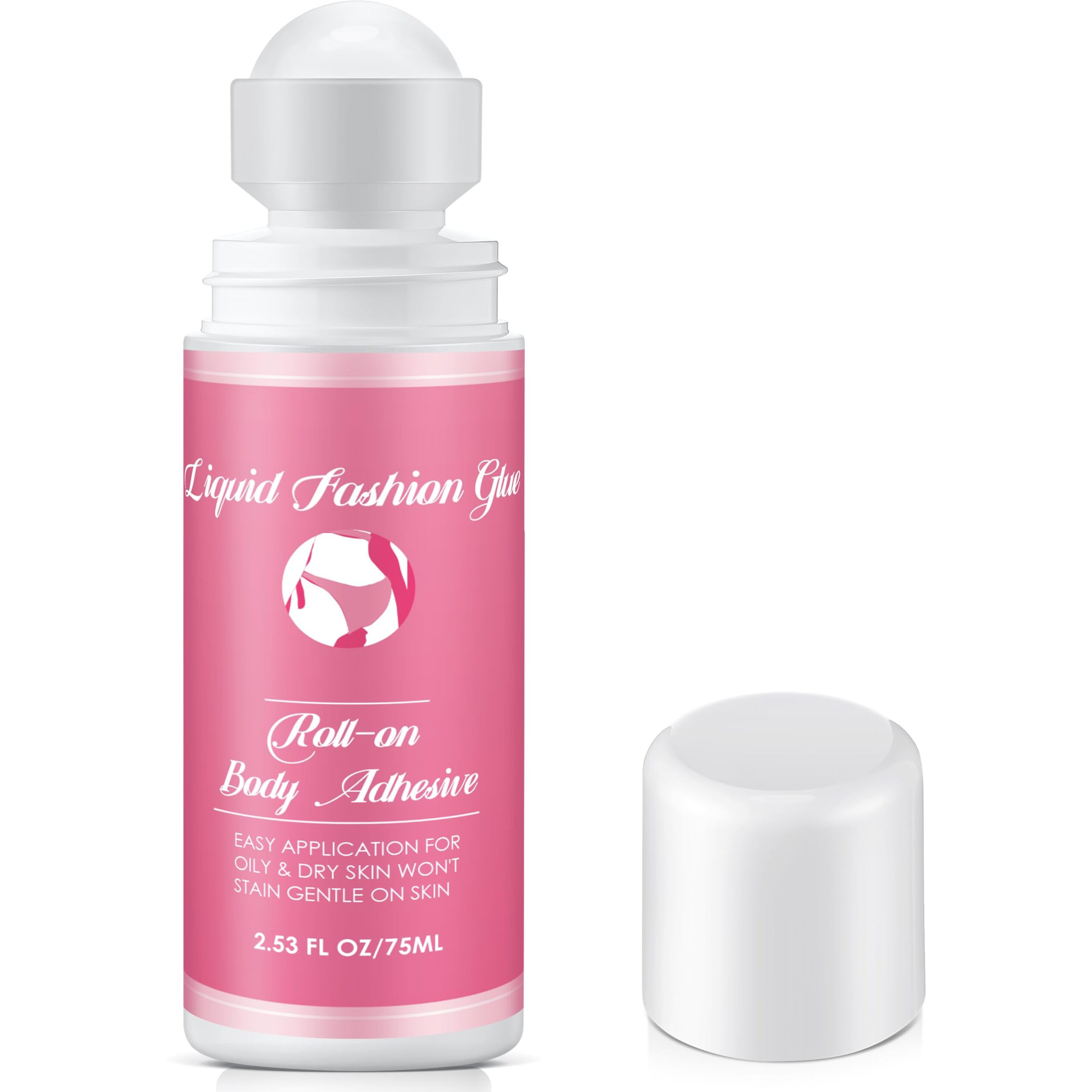 Happyalley 1 Pcs Roll On Body Adhesive For Dancers, 2.53Oz Clear & Non Toxic Liquid Fashion Glue For Oily And Dry Skin, Sweat Resistant Body Adhesive For Compression Stocking, Wig Glue, Residue Free