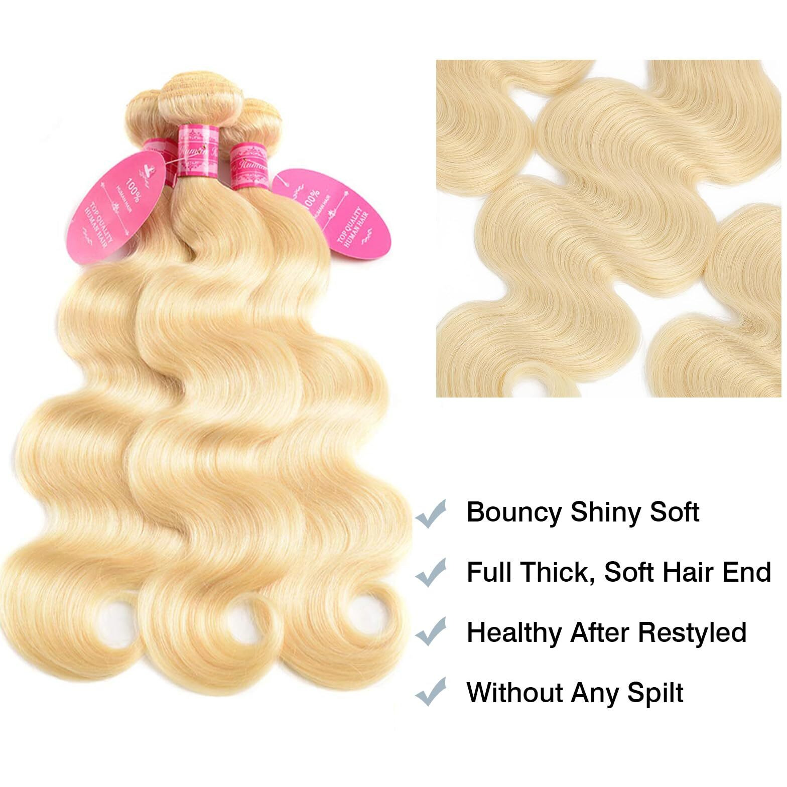Vallbest 613 Blonde Bundles Human Hair 30 30 30 Inch 613 Raw 3 Bundles Body Wave Human Hair 12A 100% Unprocessed Brazilian Virgin Remy Weave Hair Extensions