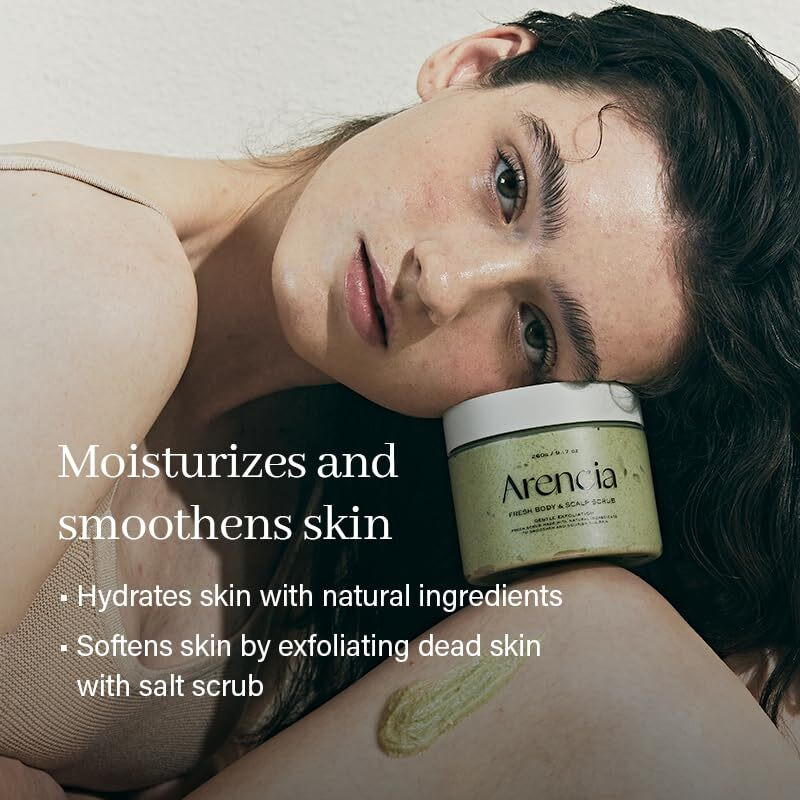 Arencia Fresh Cloud Sea Salt Body & Scalp Scrub (Green) - Exfoliant, Bump Eraser For Silky Smooth Skin, Korean Skin Care