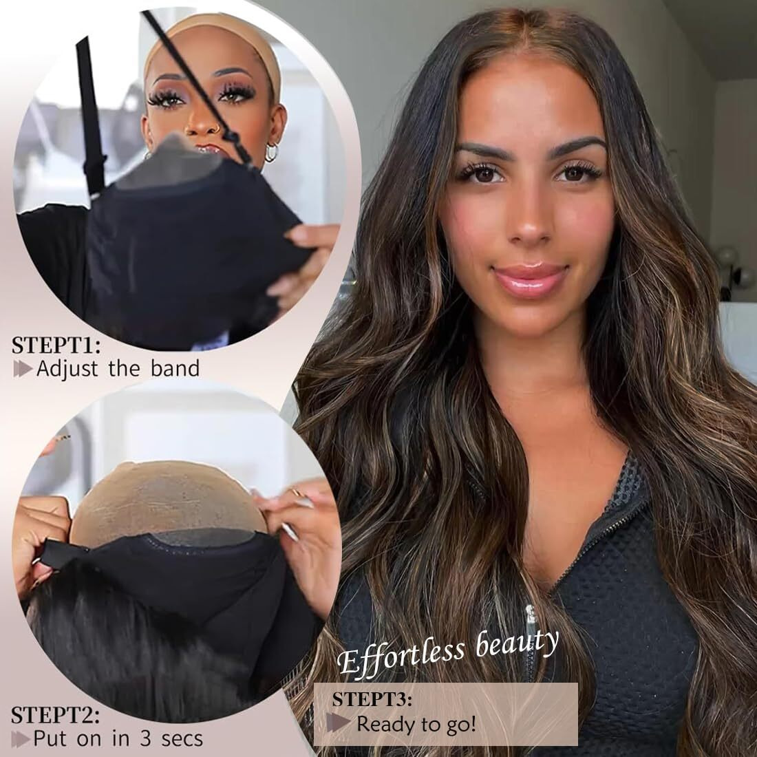 Xchjh 30 Inch Skunk Brown Synthetic Lace Front Wig Long Wavy Body Wave Wigs 4X1 Glueless Pre-Cut Lace Middle Part Synthetic Wavy Wig For Women Beginner-Friendly For Daily Use (Skunk Stripe Brown)