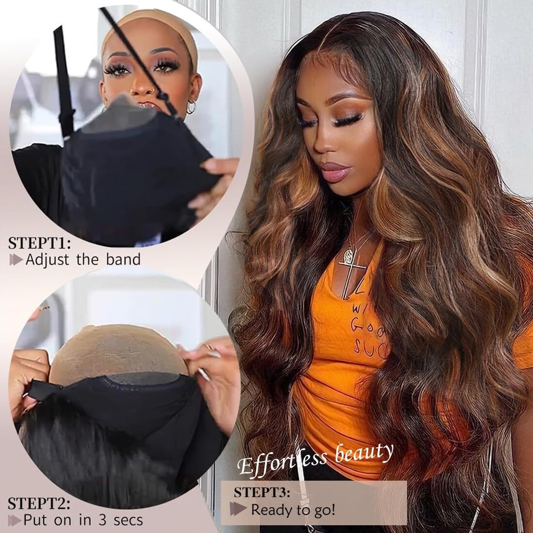 Xchjh Balayage Brown 4X1 Pre Cut Lace Synthetic Lace Front Wig With Baby Hair Heat Friendly Body Wave Ombre Wig For Women 30 Inch Glueless Ready To Wear Synthetic Hair