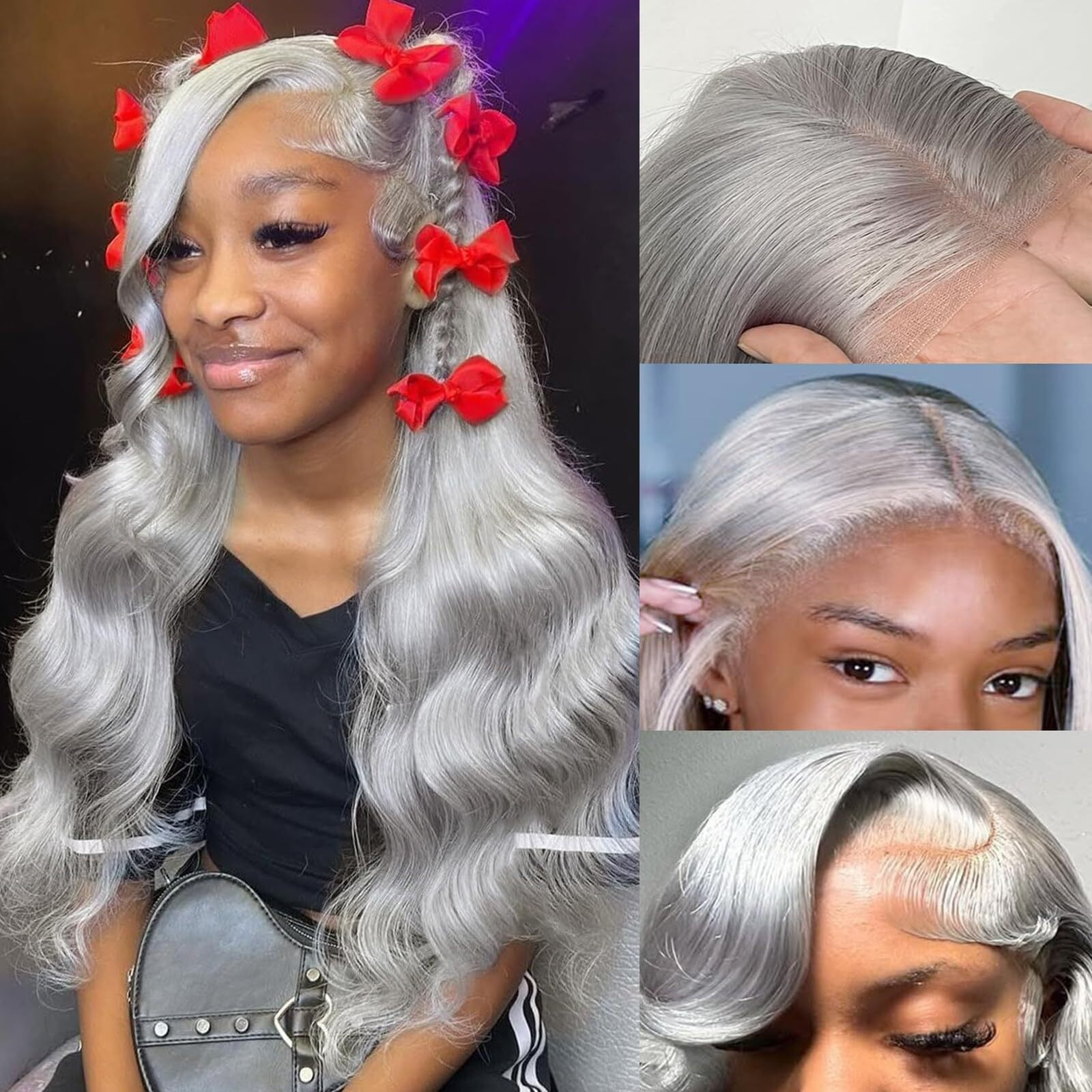 Dorashion 34 Inch Grey 13X4 Lace Front Wigs Human Hair Glueless Grey Colored Body Wave Lace Front Wigs With Baby Hair Pre Plucked 180 Density Hd Transparent Lace Frontal Wigs For Women