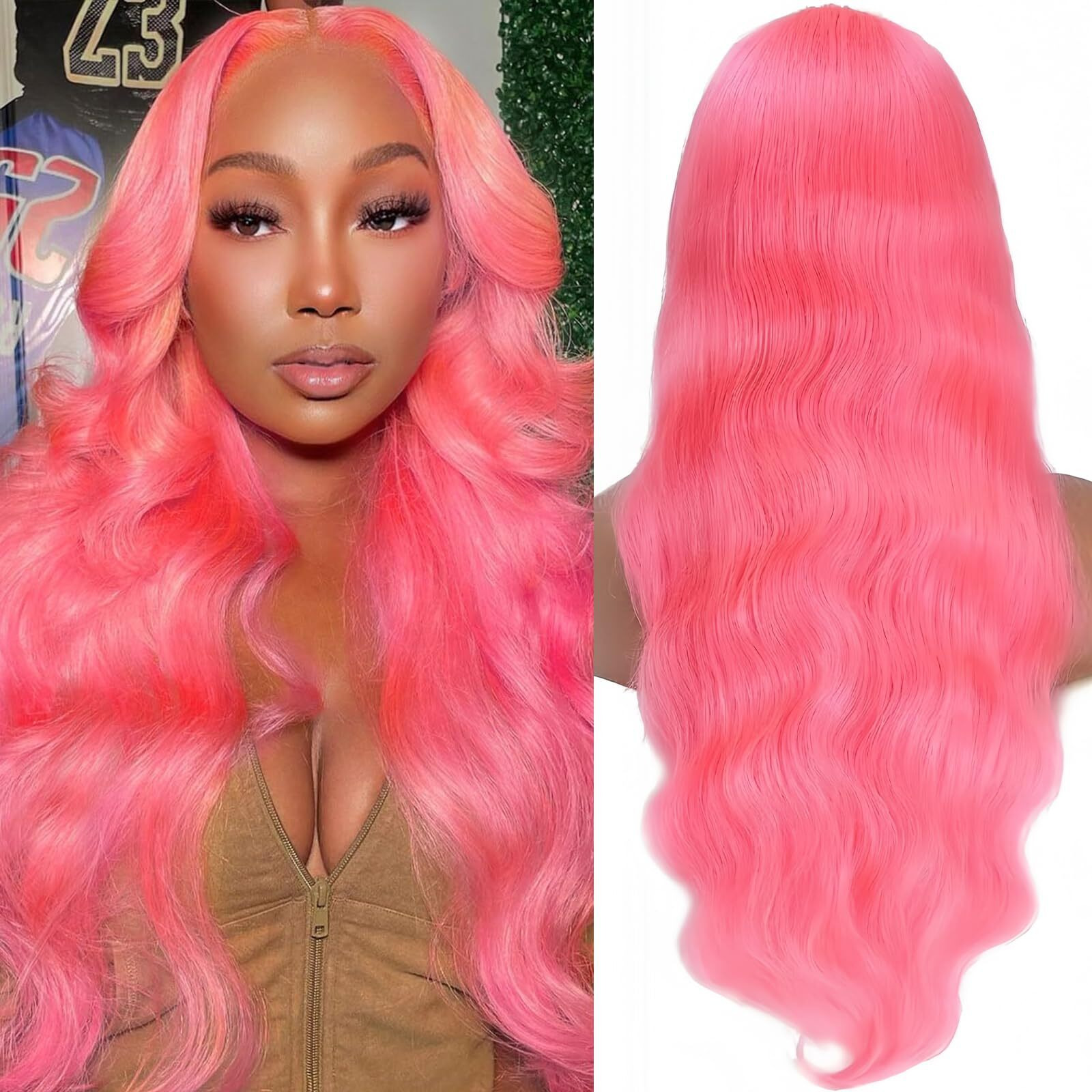 Tyuky 30 Inch Pink 13X4 Body Wave Hd Lace Front Wigs Human Hair Pre Plucked With Baby Hair Pink Lace Frontal Wig Human Hair Color Human Hair Wig Glueless Wigs For Women