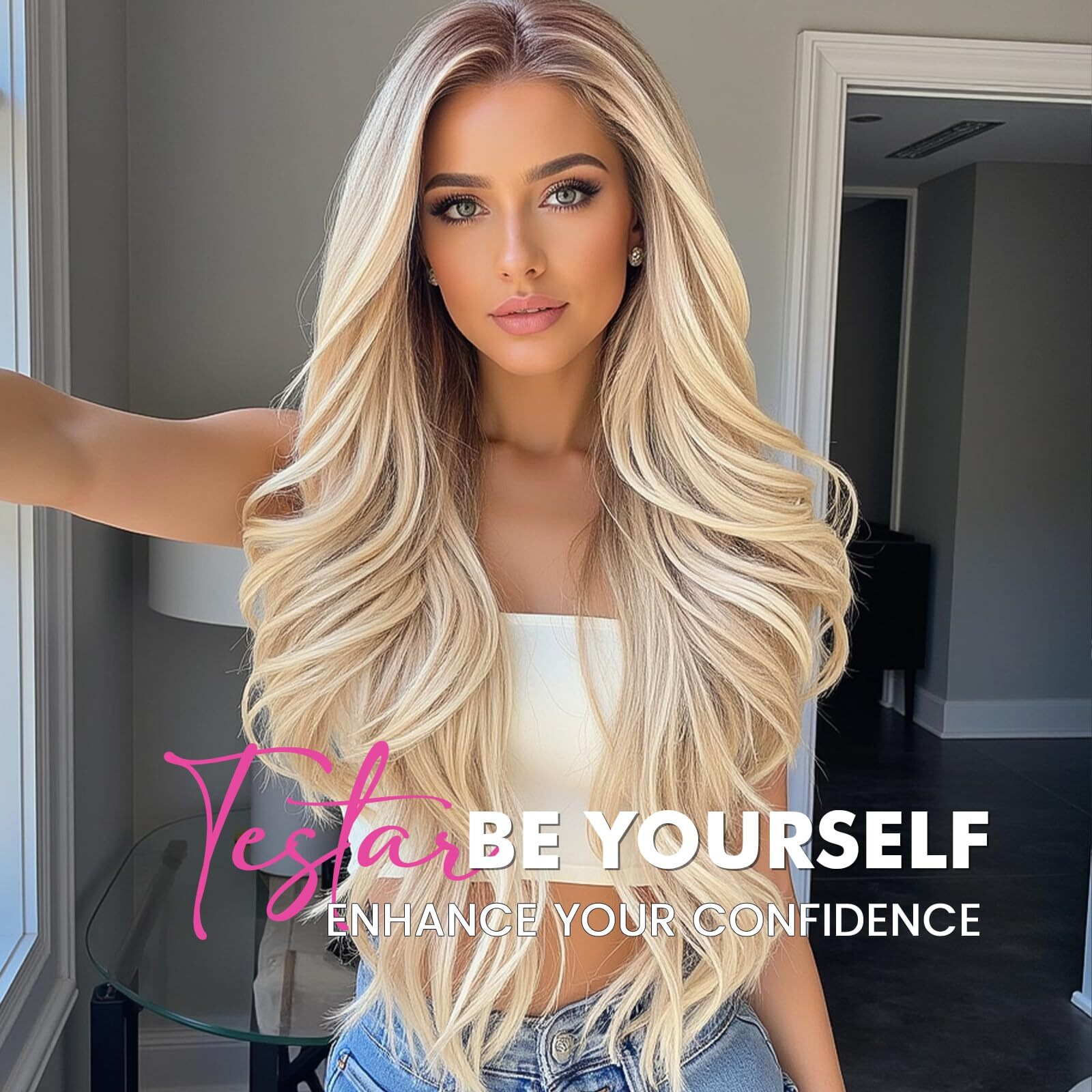 Testar 13  6 Lace Front Wig Long Blonde Wavy Wigs For White Women Middle Part Body Wave Synthetic Heat Resistant Fiber Wig For Daily Use 26 In