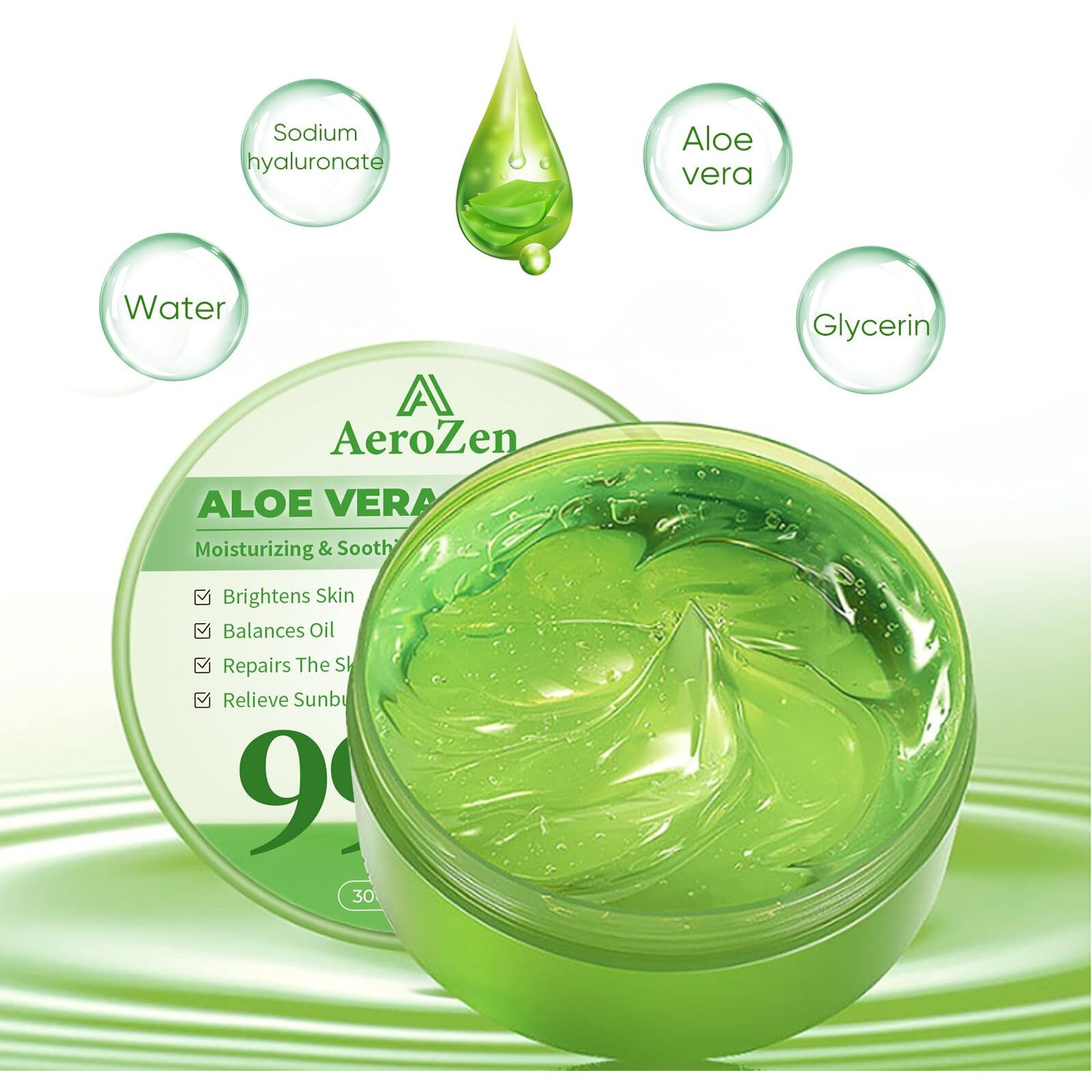 Aero Zen 99% Pure & Organic Aloe Vera Gel - 3-Pack (31.5Oz) | Bulk Hydration For Daily & Sun Care | Lightweight, Non-Greasy, Alcohol-Free For Face/Body/Hair | Vegan